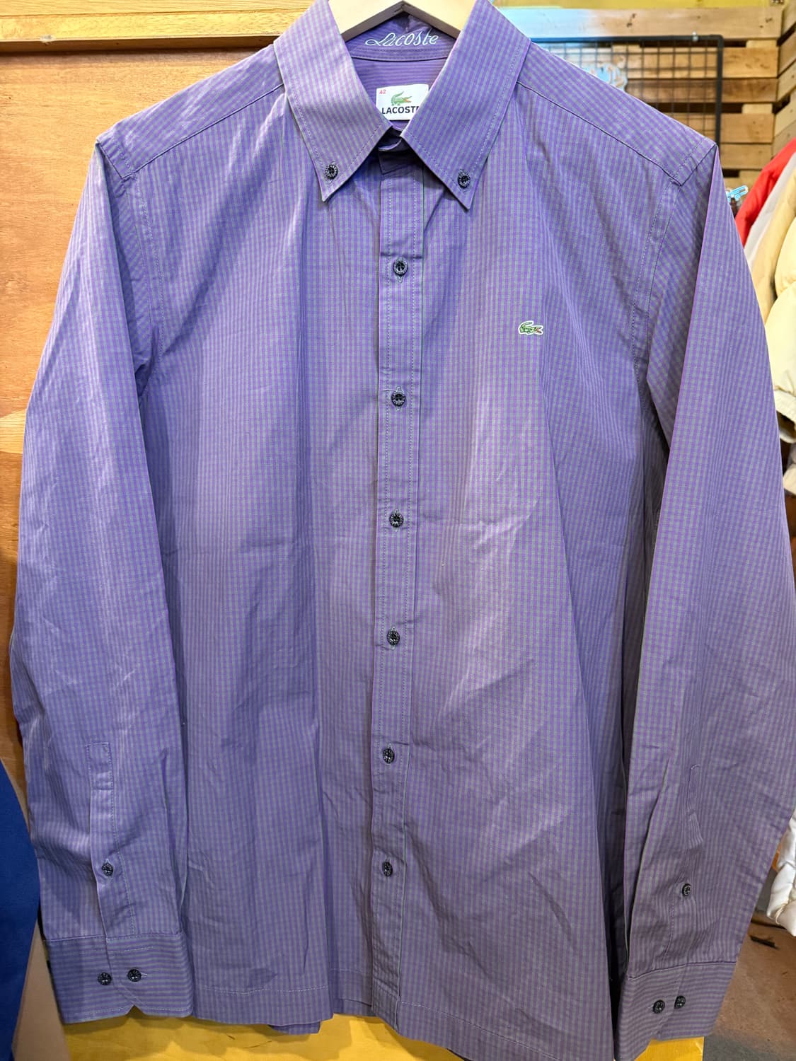 라코스테 그린퍼플 깅엄체크 셔츠 상품이미지1