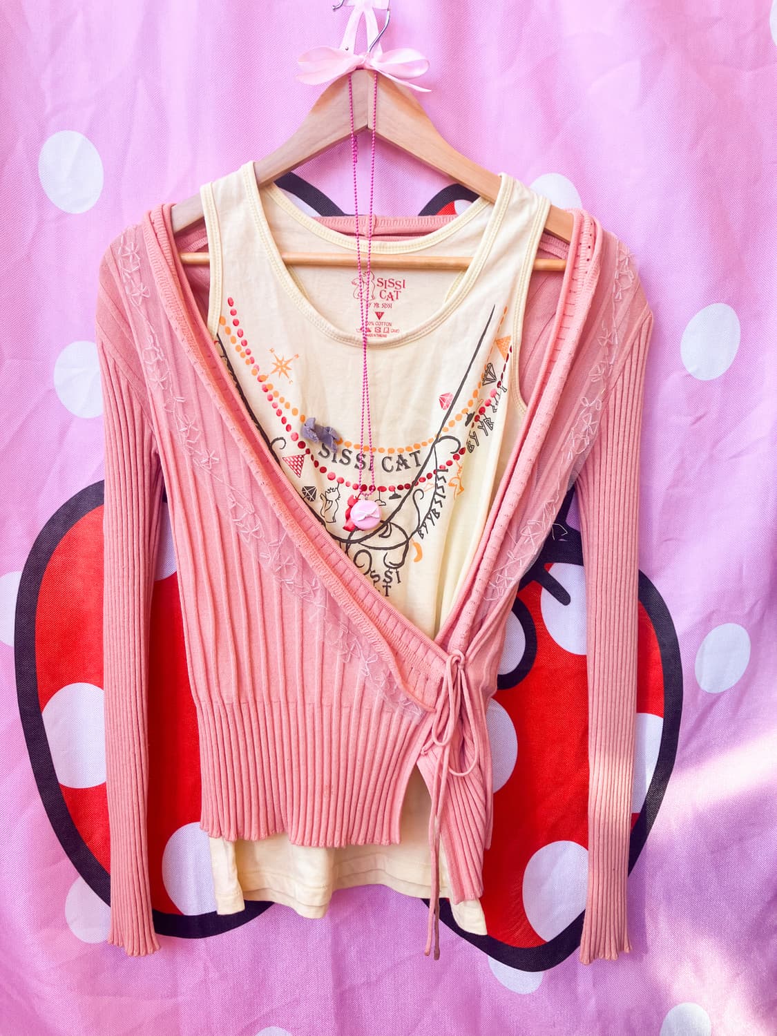 (set) 빈티지 캣 슬리브리스+레이스 랩 니트 상품이미지1