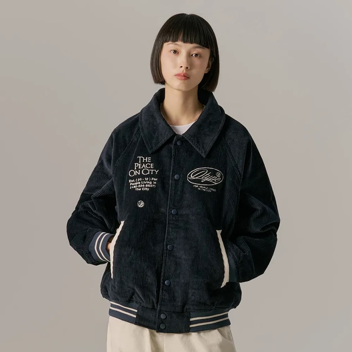 어반디타입 코듀로이 래글런 자켓 네이비  상품이미지1