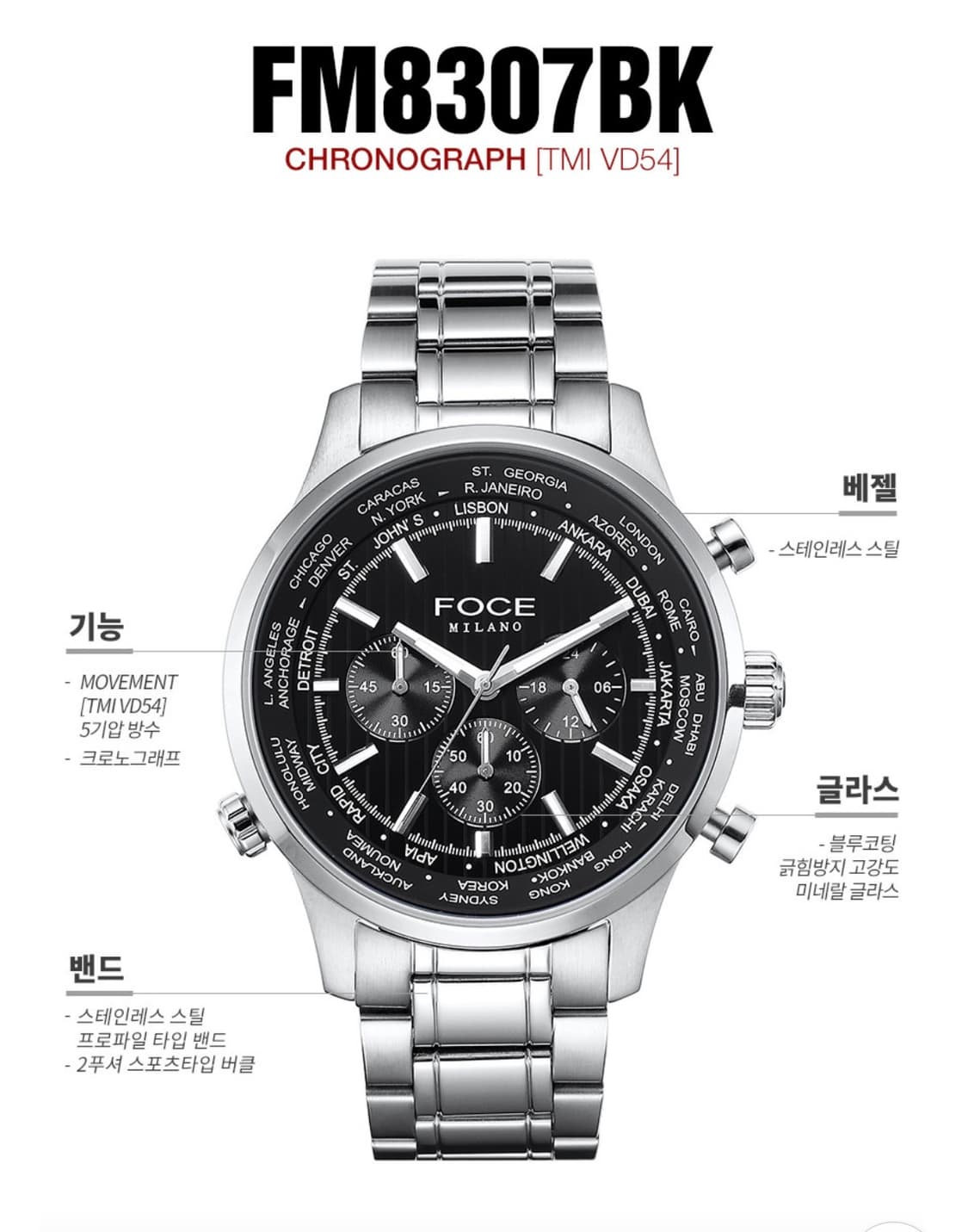 foce 포체밀라노 fm8307 메탈시계 상품이미지3