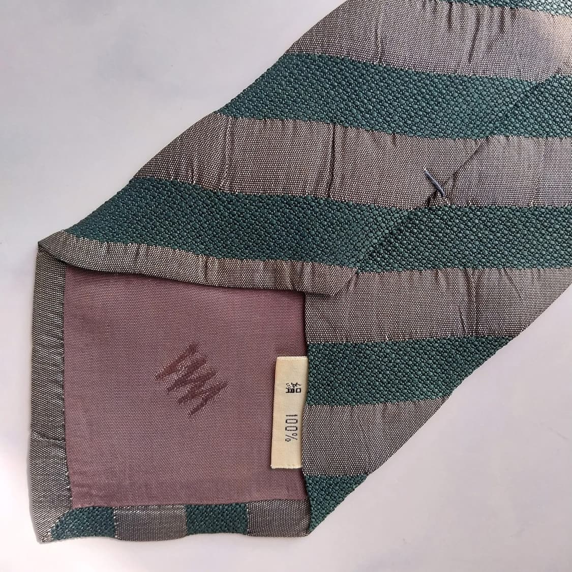 이세이 미야케 실크 그린 스트라이프 넥타이 8.7cm A+등급 K1153 상품이미지7