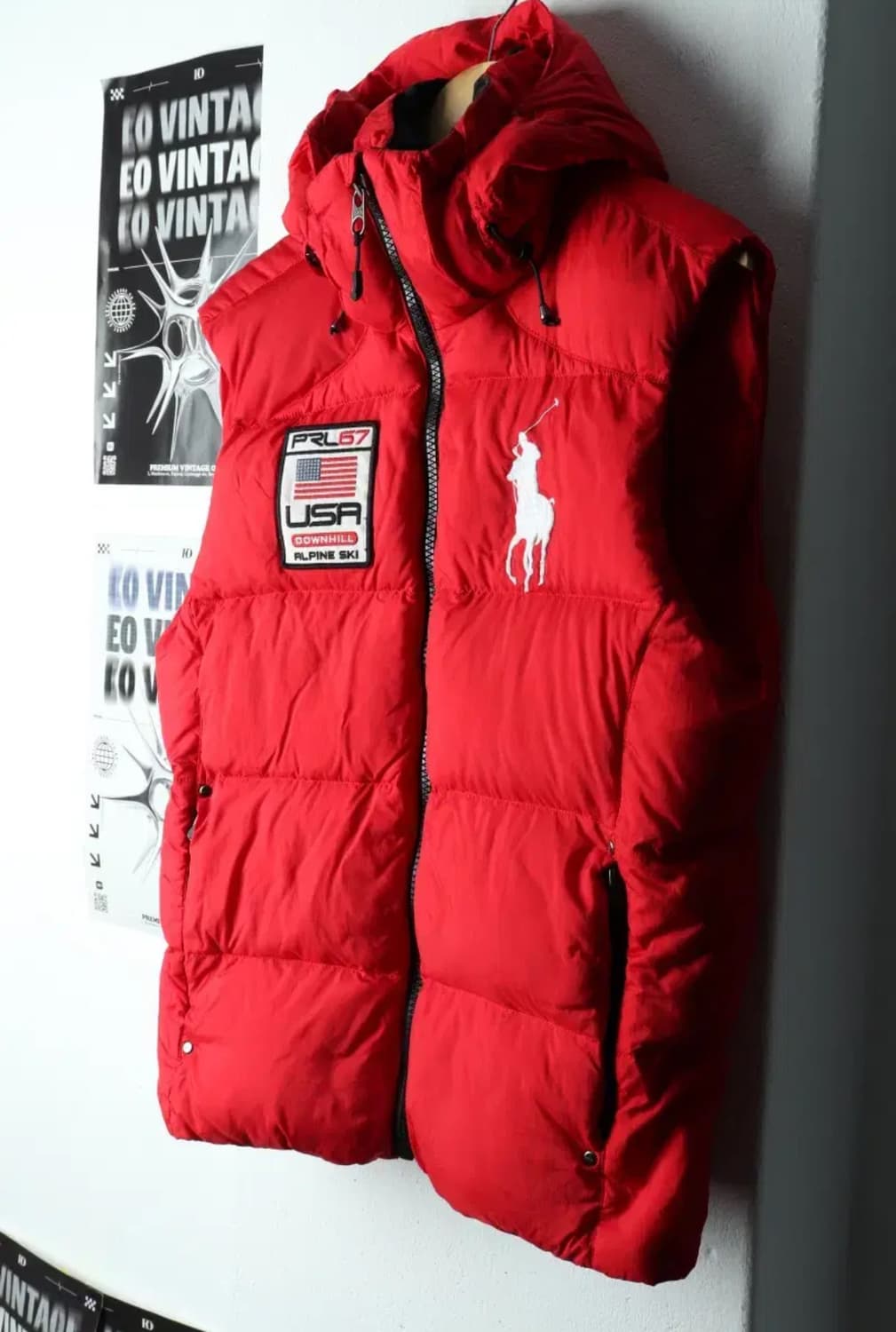 폴로 랄프로렌 후드 패딩 조끼 레드L 상품이미지2