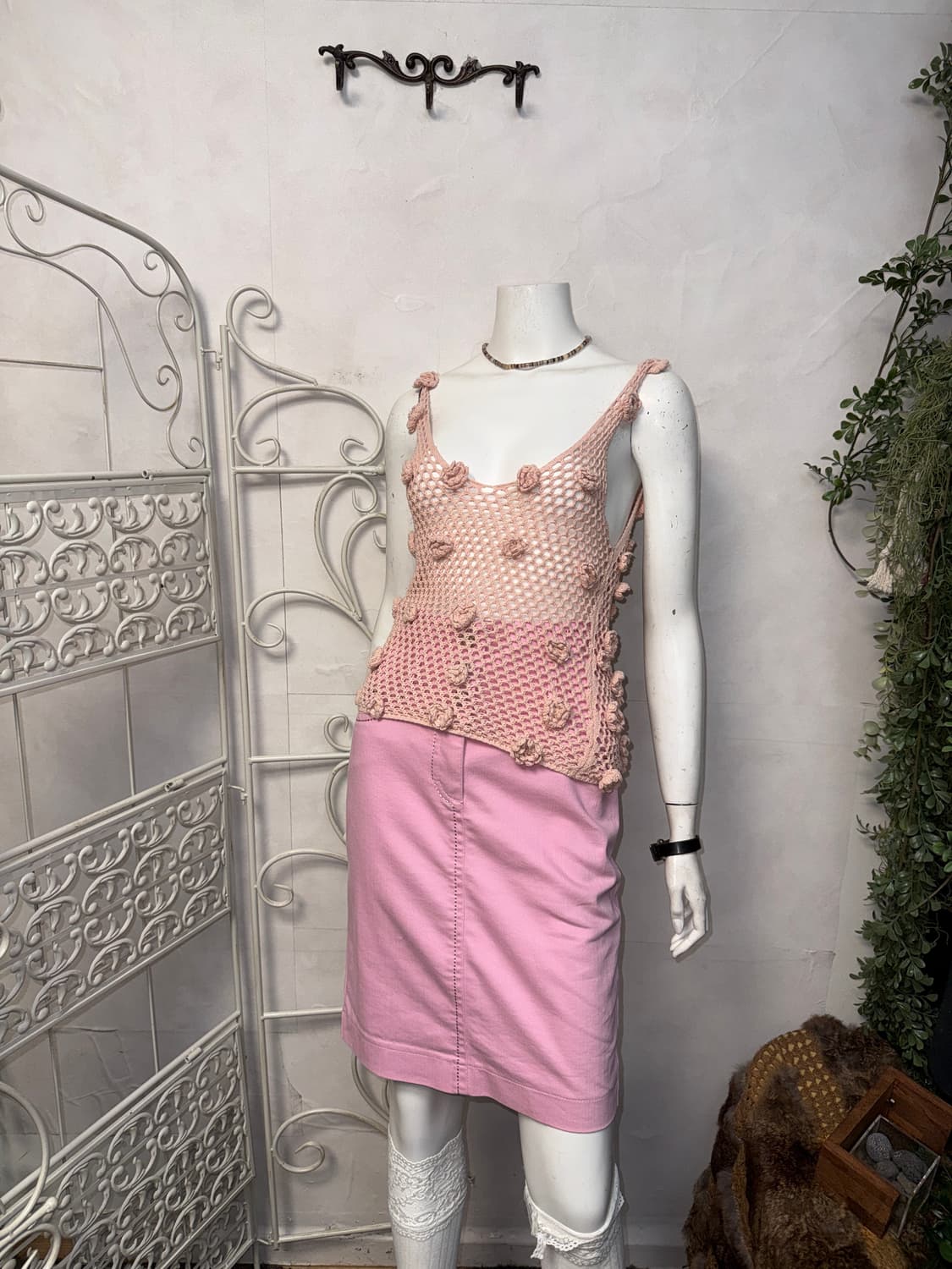 Baby pink flower crochet net sleeveless  상품이미지4