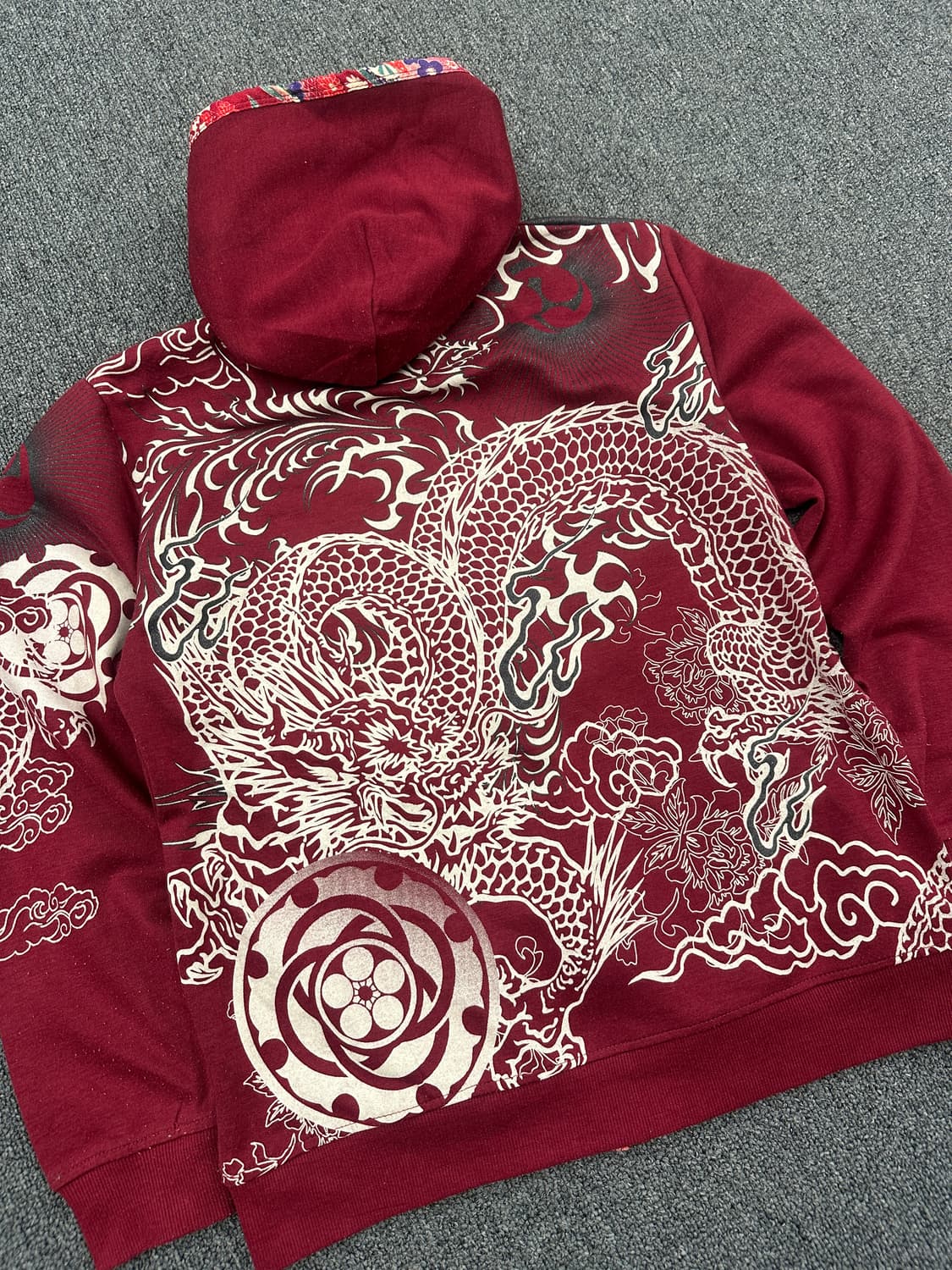 재패니즈 빈티지 버건디 오리엔탈 스카잔 후드집업  상품이미지5