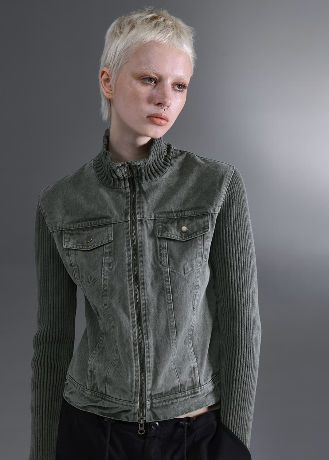 블랙업 [made] 틴거 니트 자켓 카키 상품이미지2