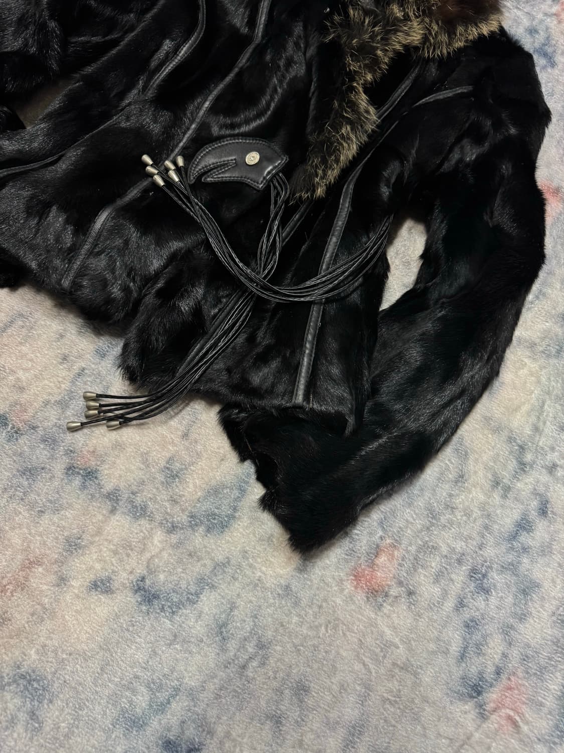 Unknwon fox fur trimming leather jacket 상품이미지5
