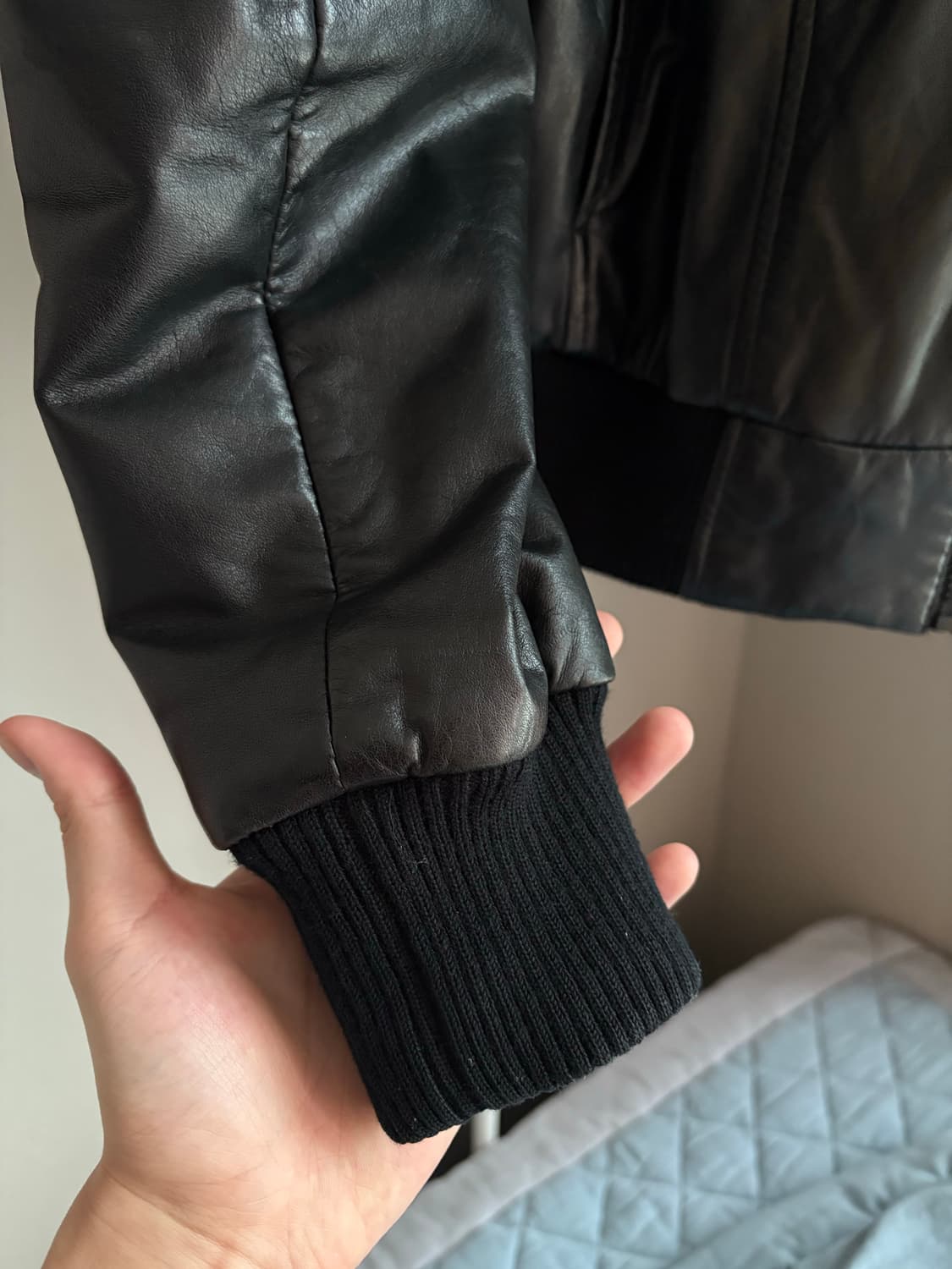 [os] leather high neck jacket black 상품이미지3
