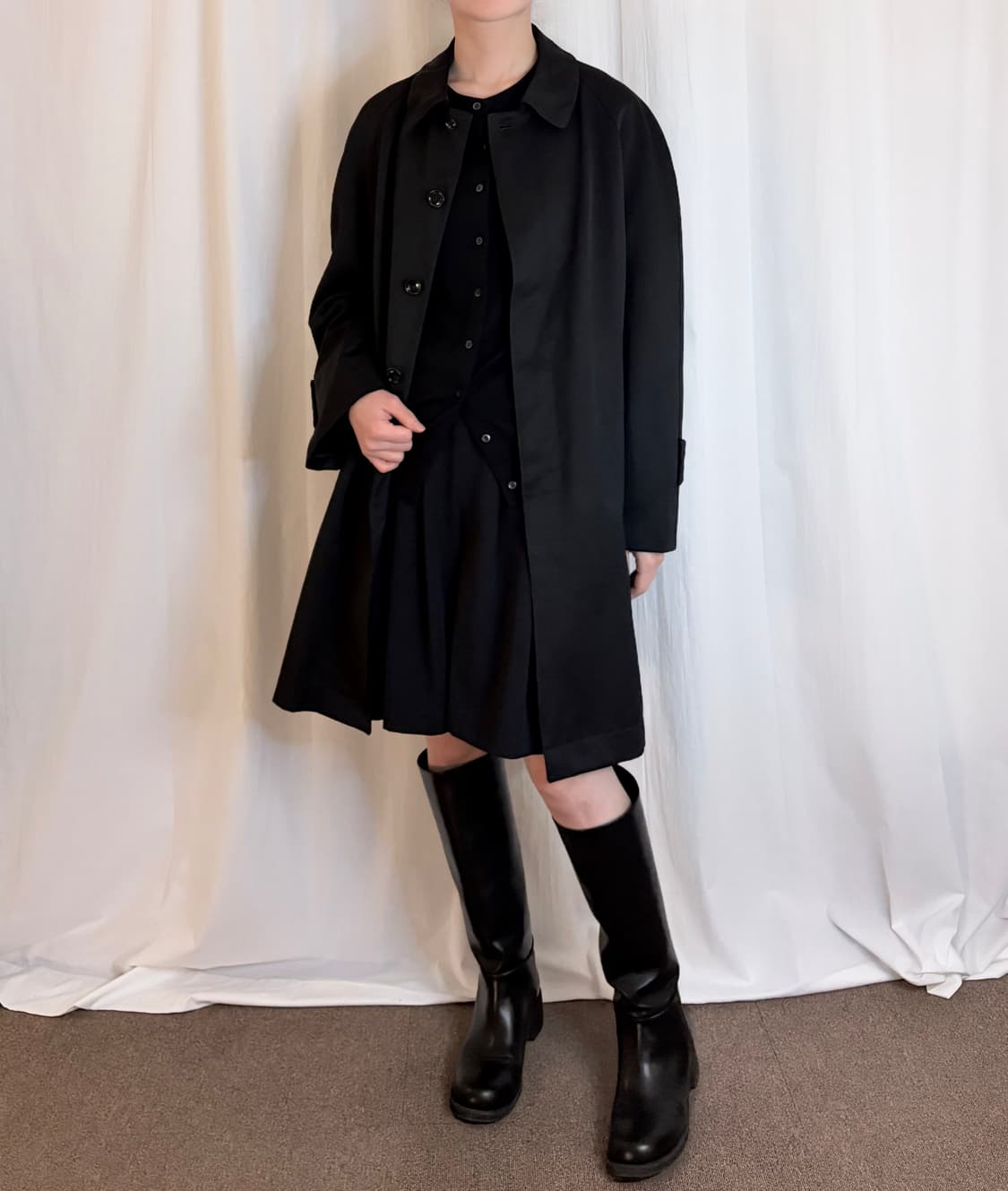 Hidden Button Midi Mac Coat - Black 상품이미지3
