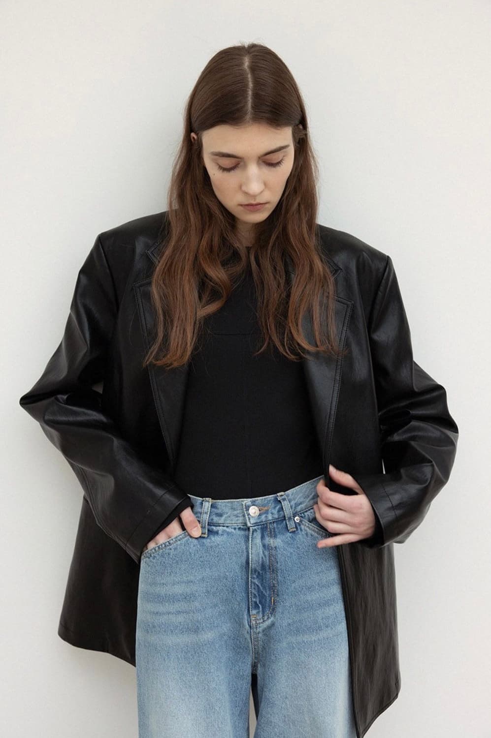 르 Faux leather over-fit blazer black 상품이미지1