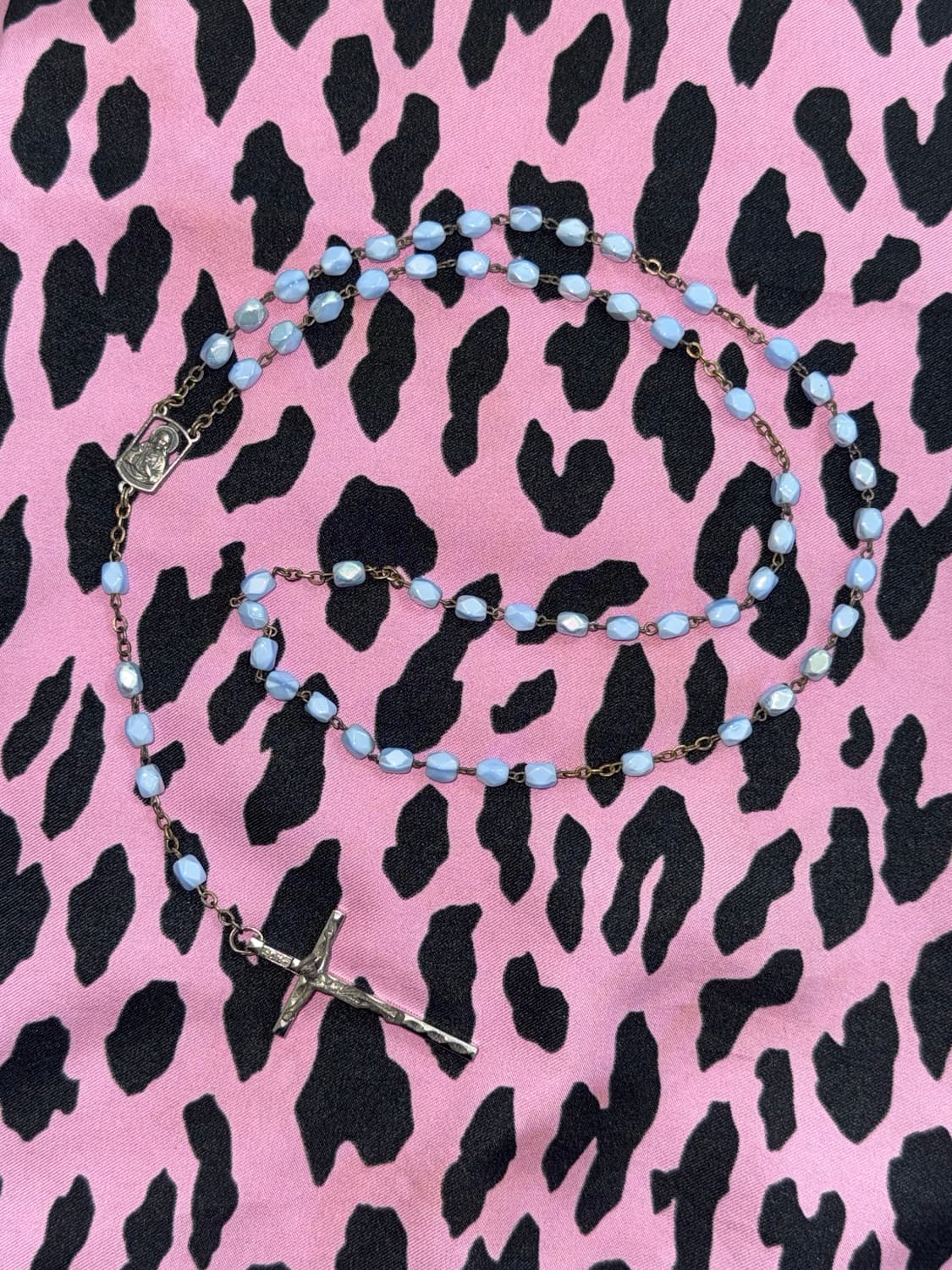 빈티지 십자가 블루 보석 레이어드 롱목걸이 상품이미지3