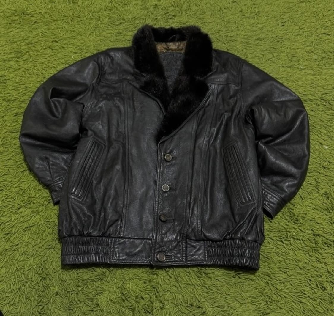 빈티지 가죽 퍼 카라 자켓 95/M 상품이미지1