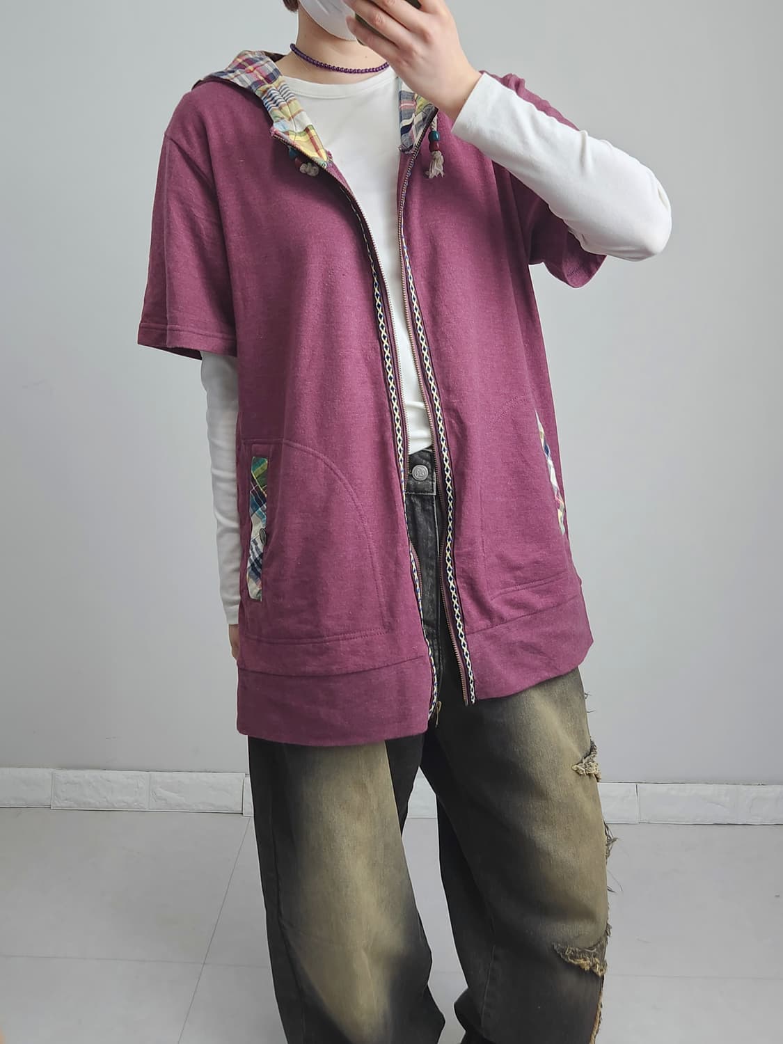 체크 후드 집업 상품이미지3