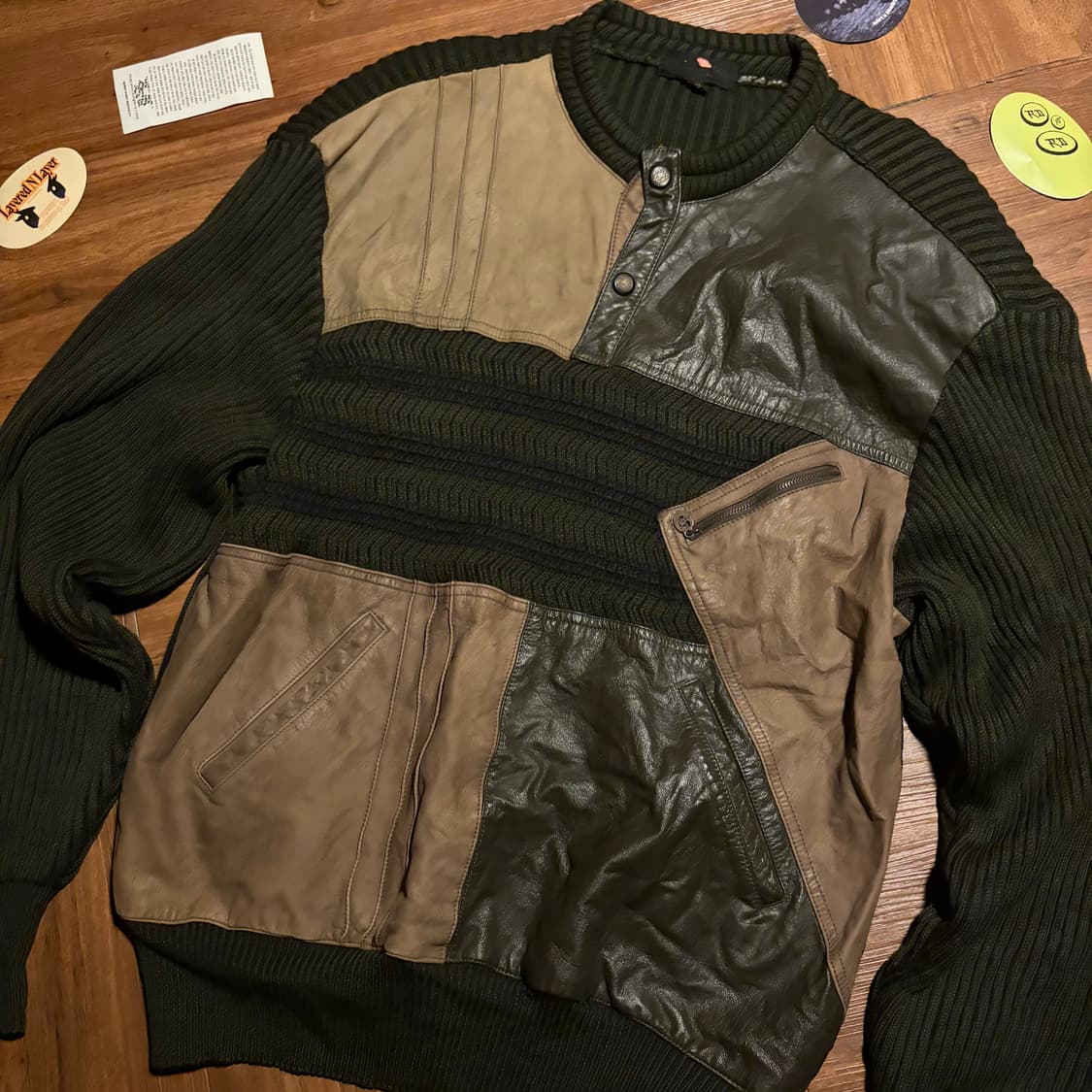 90s Mix matched Leather wool knit 상품이미지2