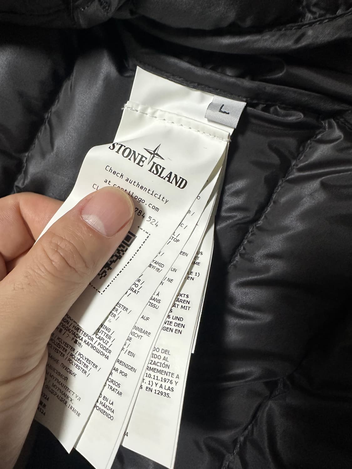 [L] 스톤 아일랜드 나일론 립스탑 후드 다운 경량패딩 자켓 블랙 상품이미지7