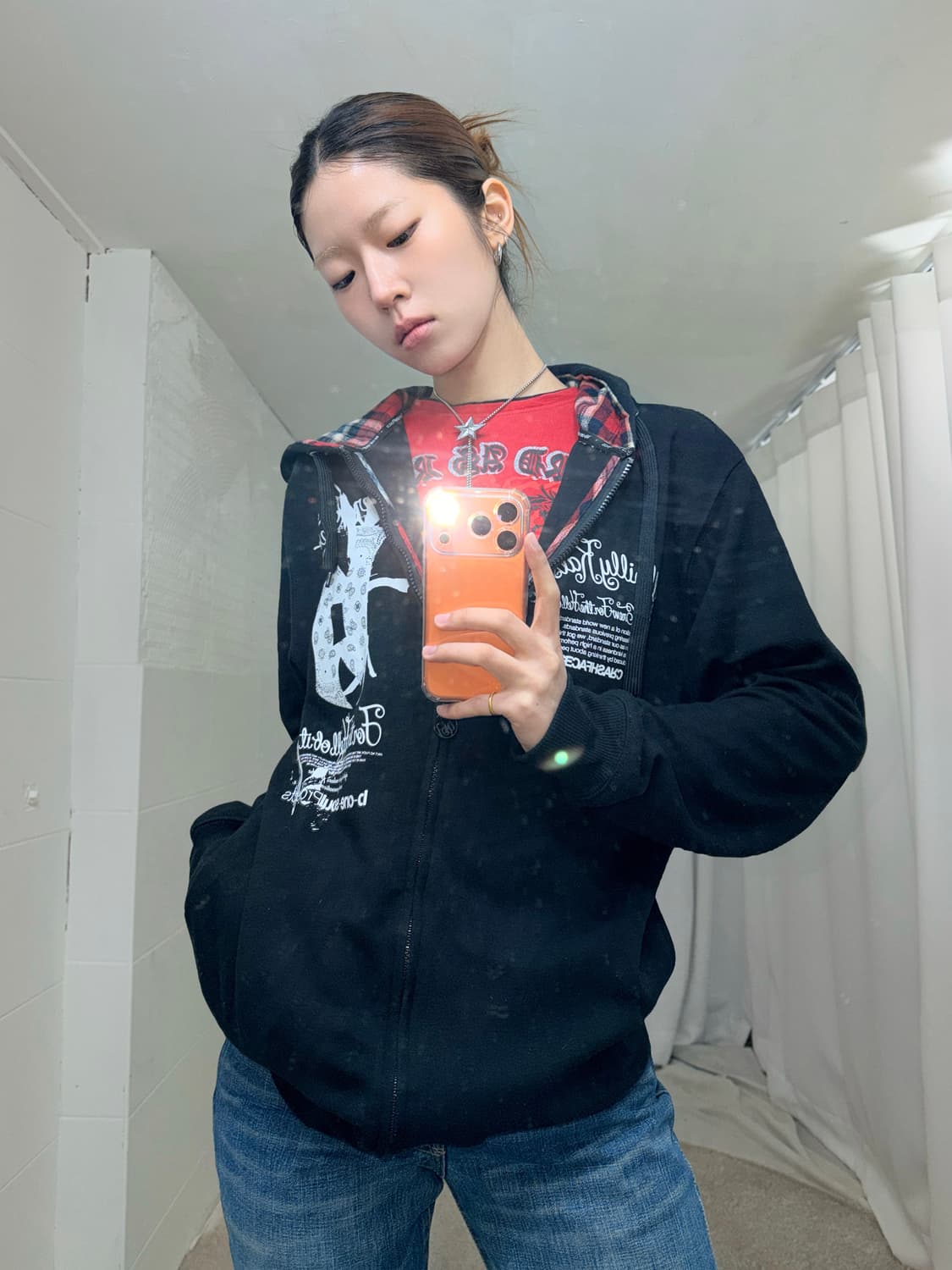 펑크 블랙 레드 자켓 후드집업 상의 세트 상품이미지3