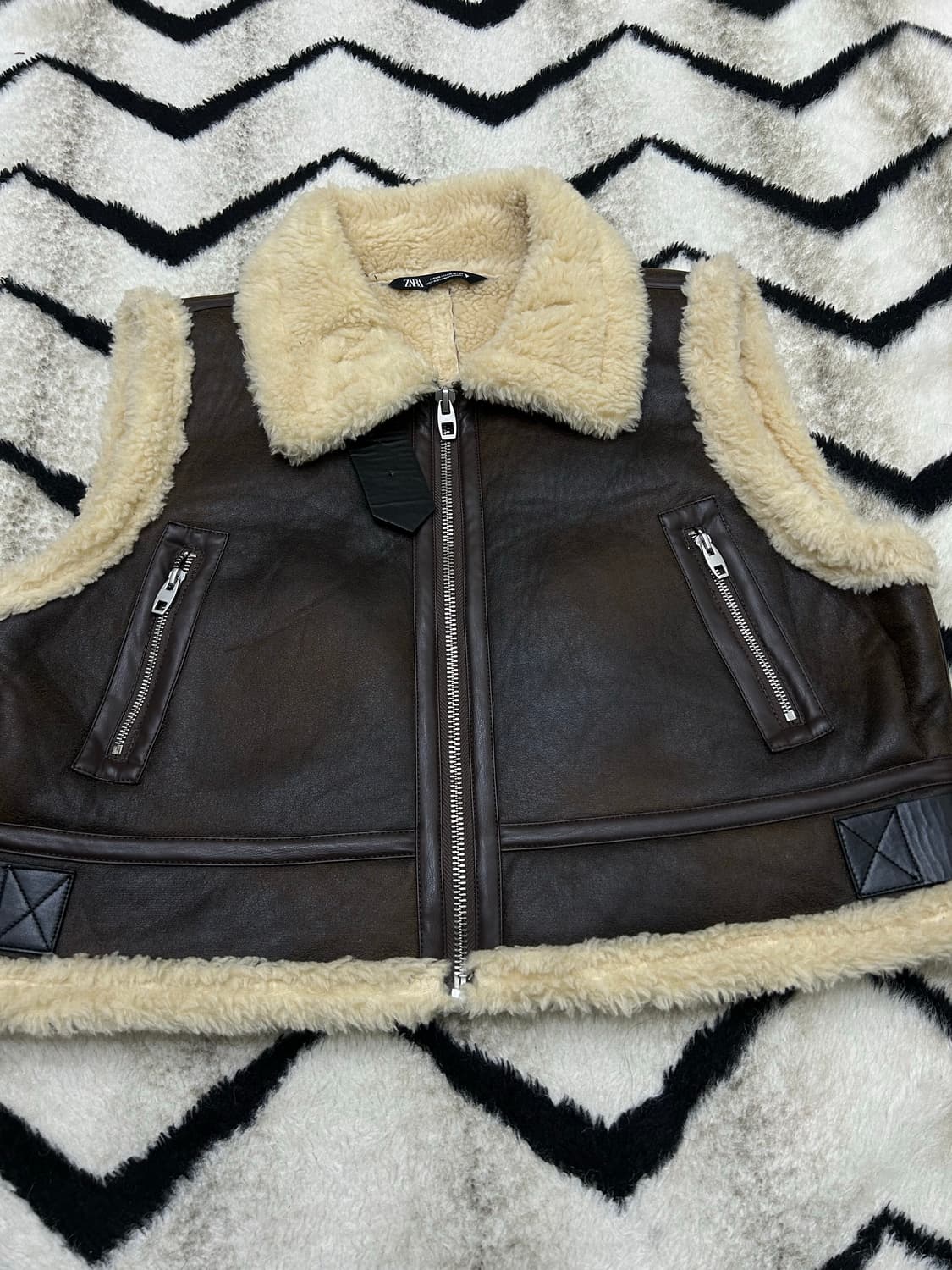 [2XL]ZARA 크롭 무스탕 자켓/브라운 상품이미지2