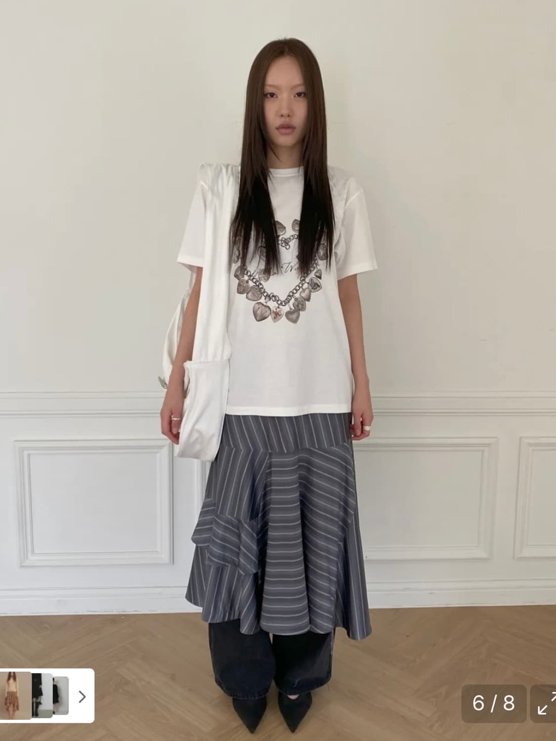 밀로우먼 어시메트릭 스트라이프 미디 스커트 [차콜] 상품이미지2