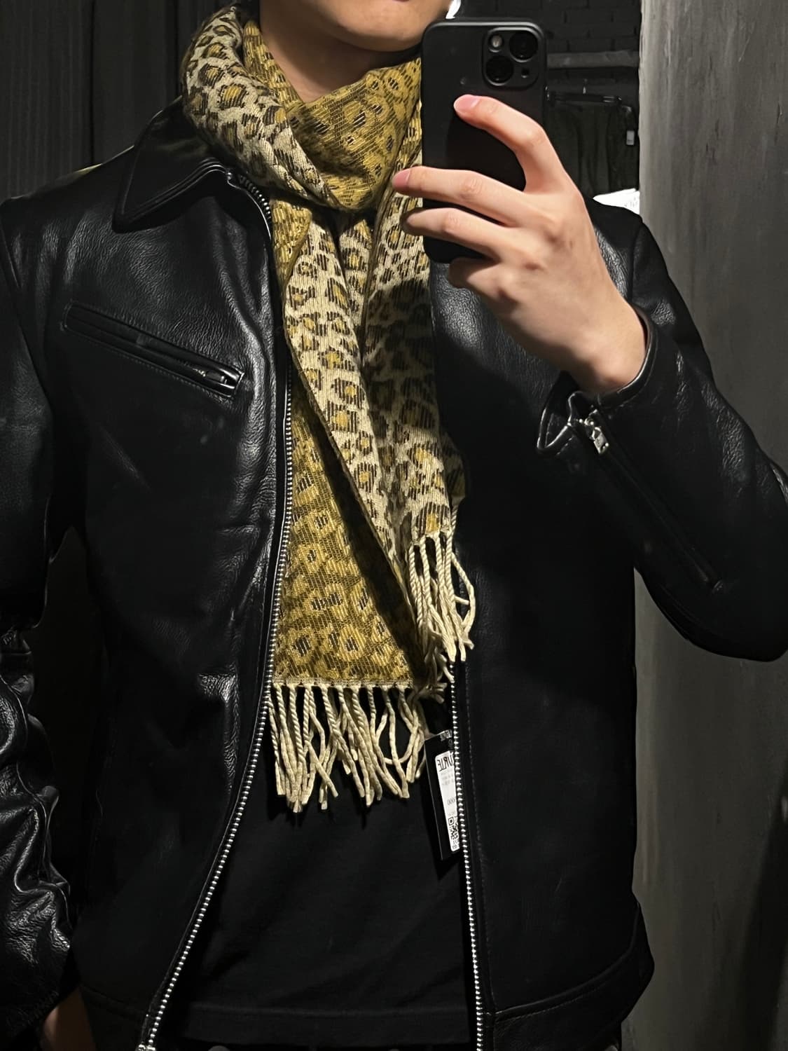 빈티지 베이지 카키 리버시블 레오파드 호피 캐시미어100 머플러 목도리 상품이미지1