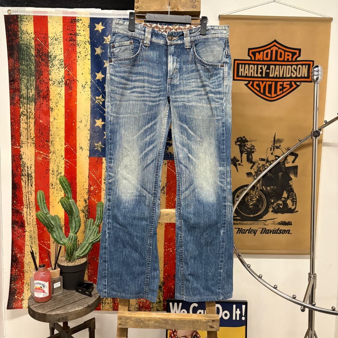 90s 에드윈 XV 네이티브 웨스턴 빈티지 워싱 세미부츠컷 데님팬츠N83 상품이미지1