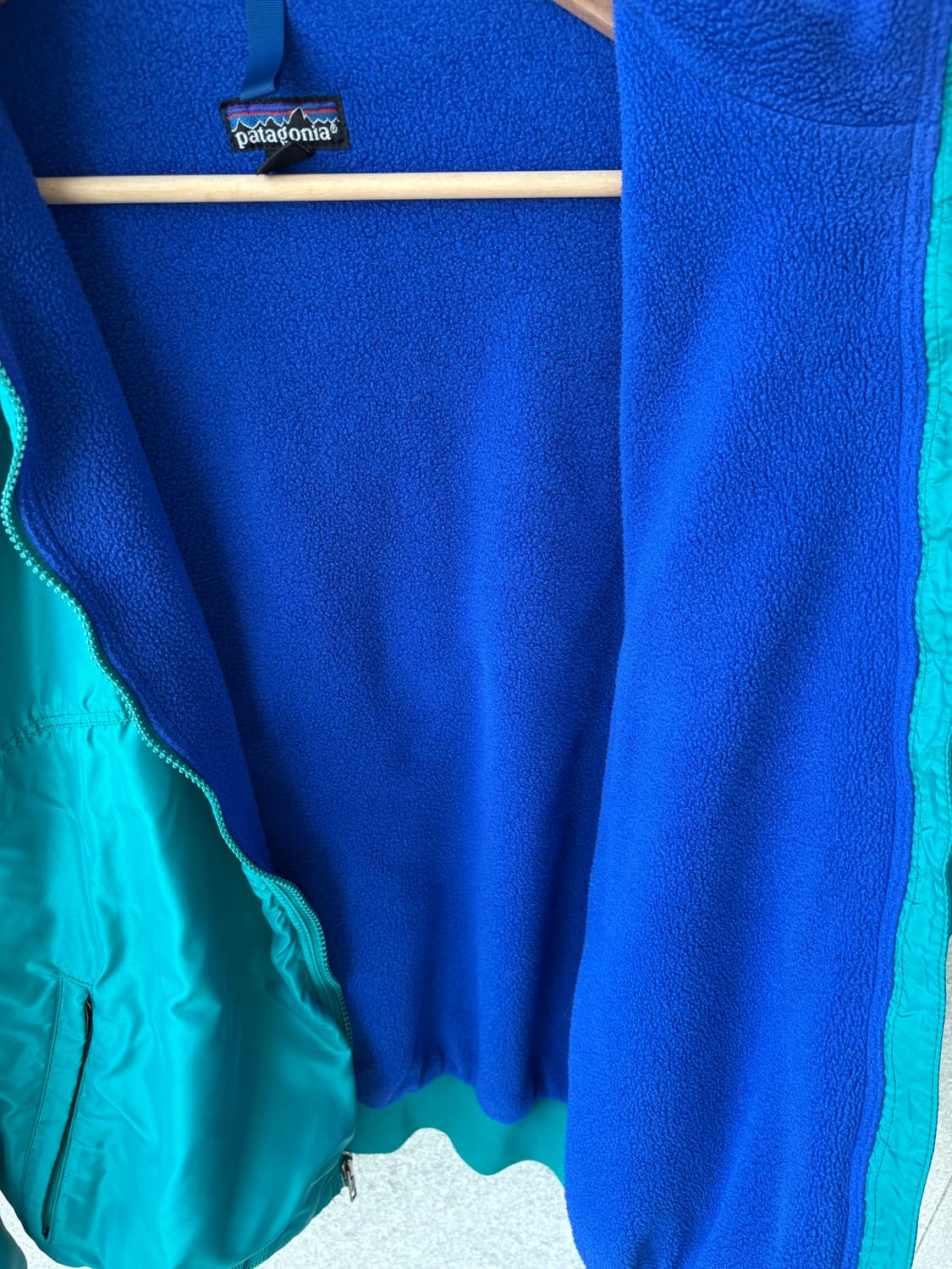 80's 빈티지 파타고니아 쉘드 봄버 신칠라 자켓 틸그린/블루 L 상품이미지8