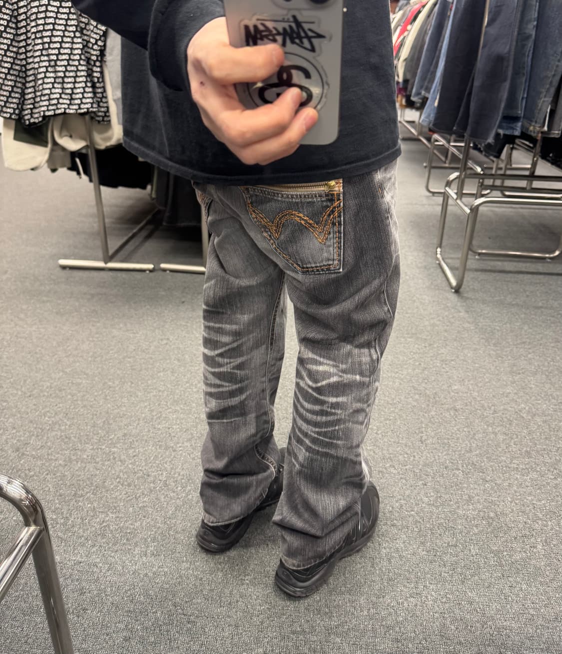 32)에드윈 빈티지 워싱 웨스턴 콘쵸 버튼 그레이 데님팬츠  상품이미지1