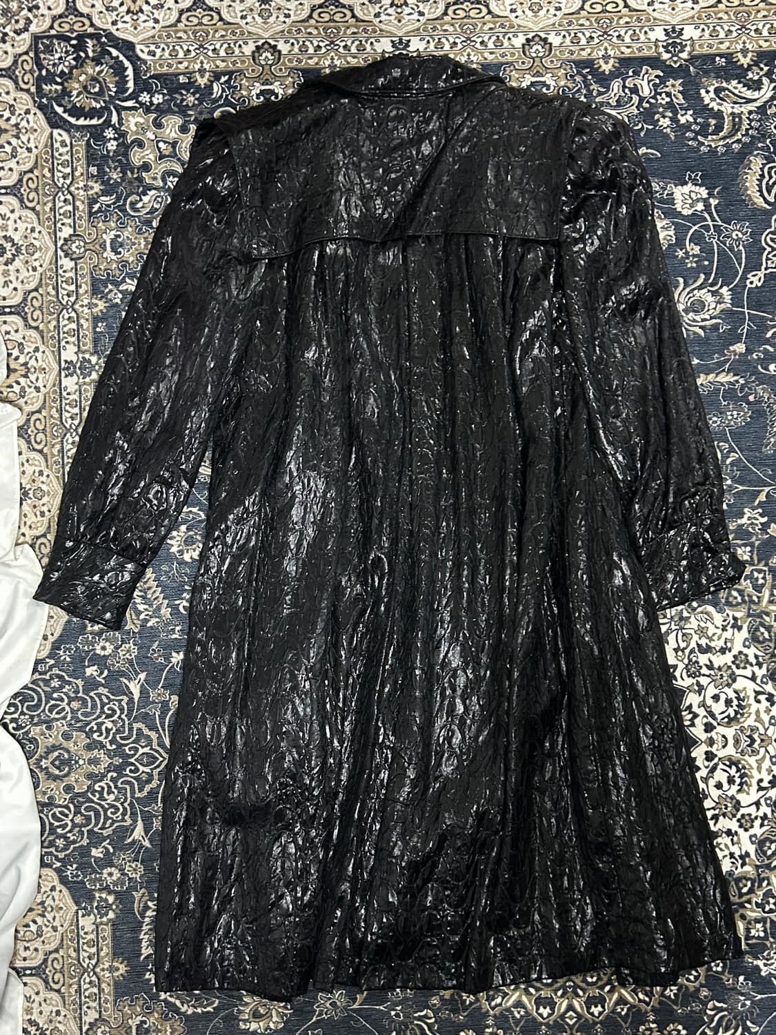 일본 빈티지 미츠코시 크링클 블랙 롱코트 상품이미지2