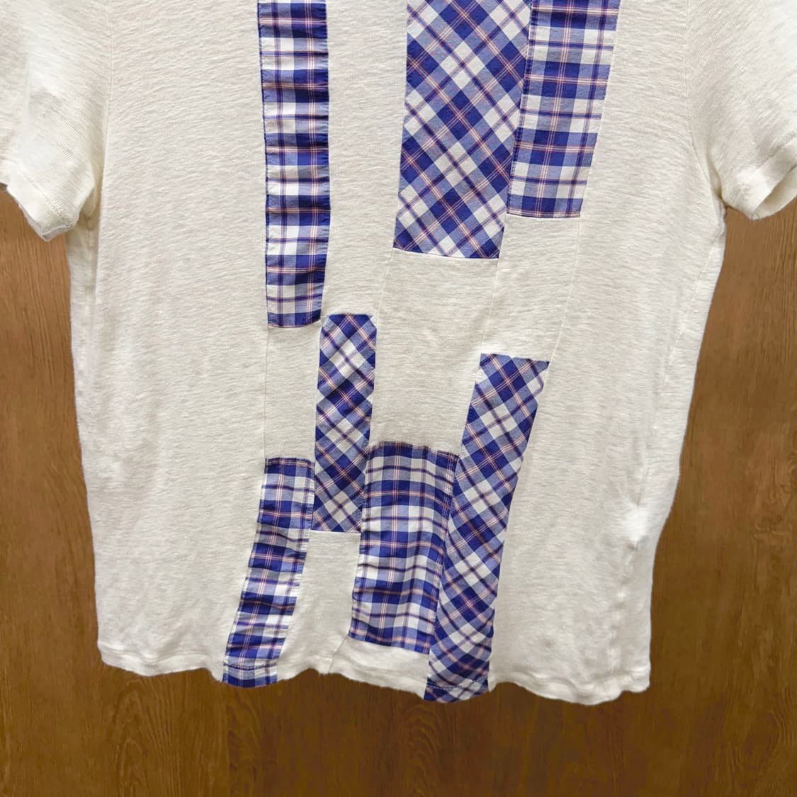 마크 제이콥스 반팔 티셔츠 체크 패치워크 배색 패널 루즈핏 아이보리 상품이미지5