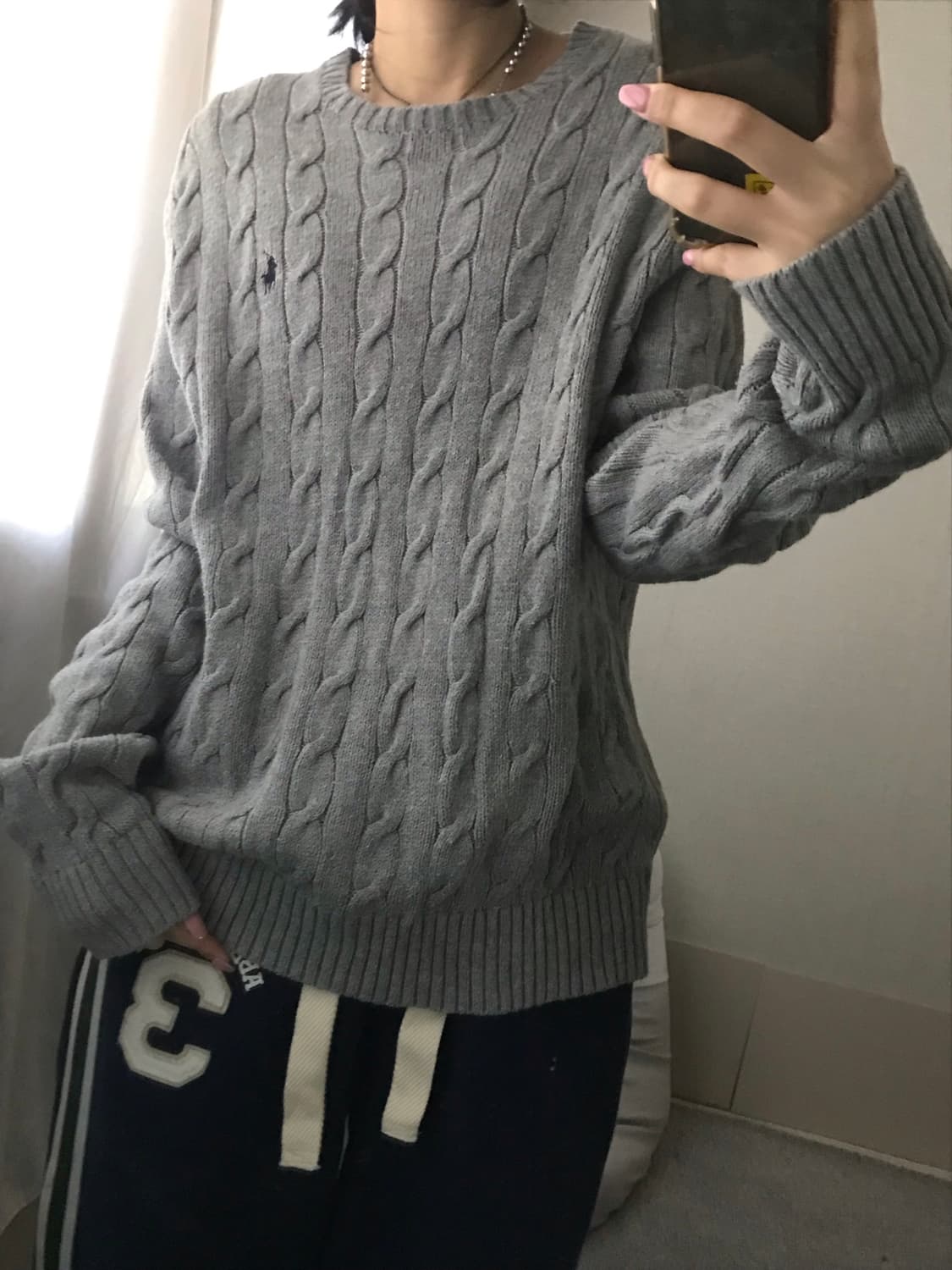 폴로 그레이 케이블 니트 상품이미지1