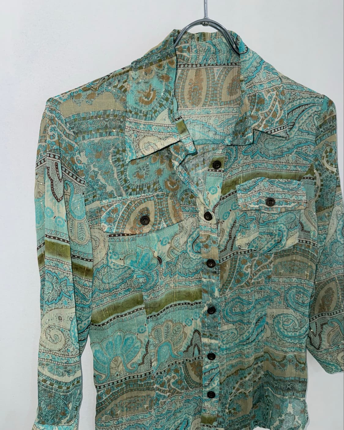 Mint Paisley Pleated Shirt 상품이미지8