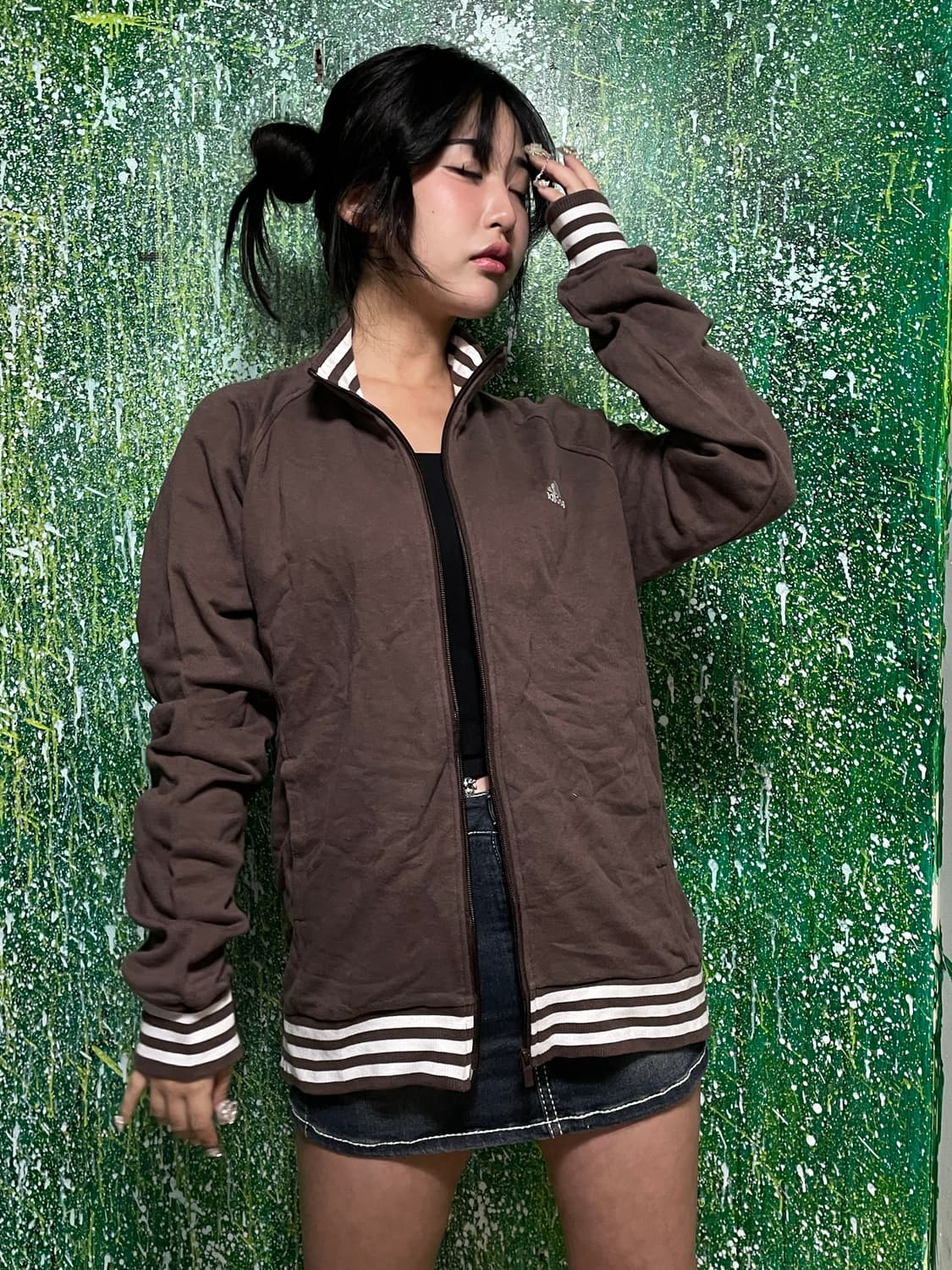 아디다스 대대장 초코 브라운 코튼 오버핏 져지 트랙탑 M 상품이미지1