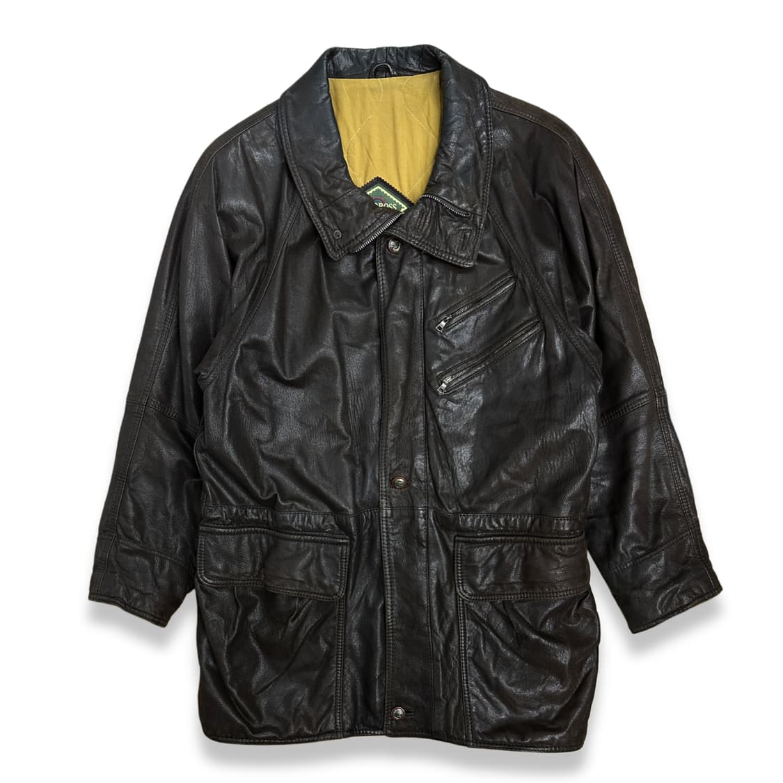 80s HUGO BOSS 브라운 레더 카코트 L 상품이미지2