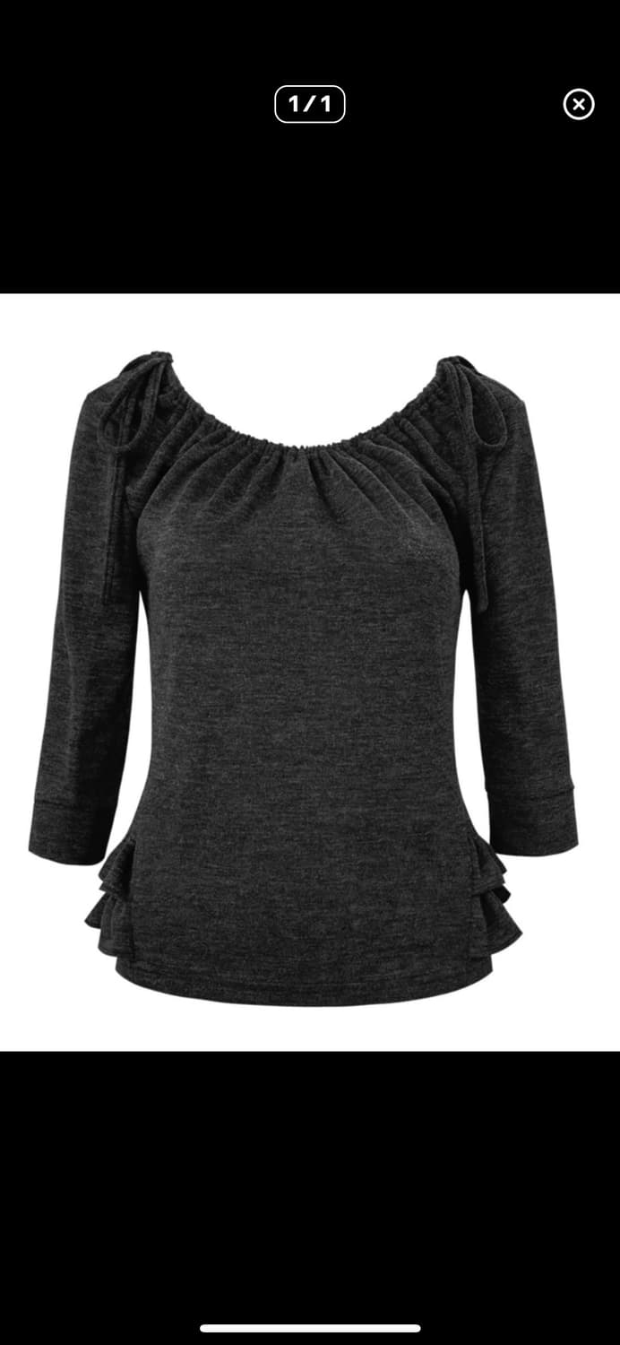 체메씨 미드 슬리브 프릴탑 차콜 상품이미지1