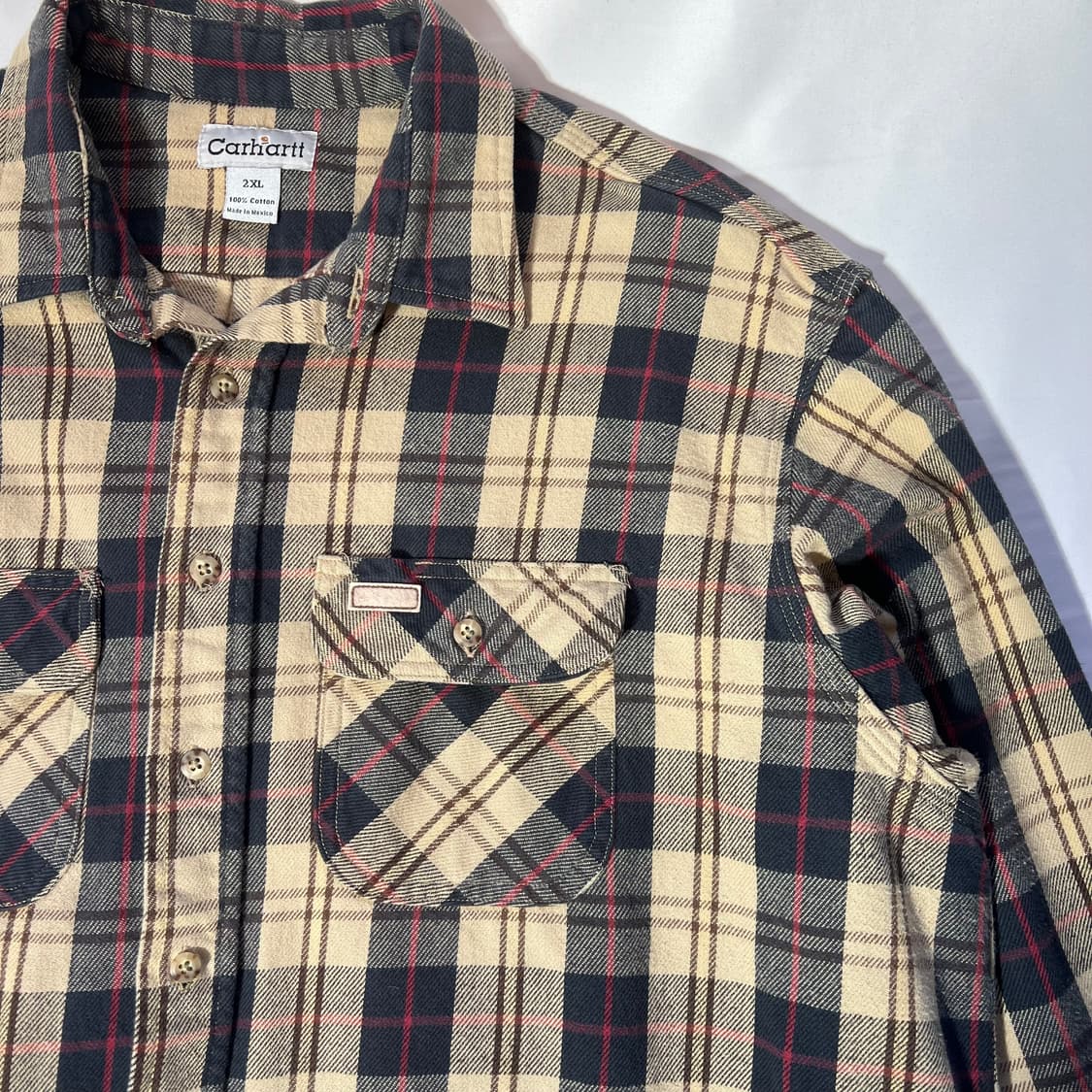 [2XL]00s 칼하트 오리지널 워크 헤비코튼 플란넬 체크 긴팔 셔츠 상품이미지3