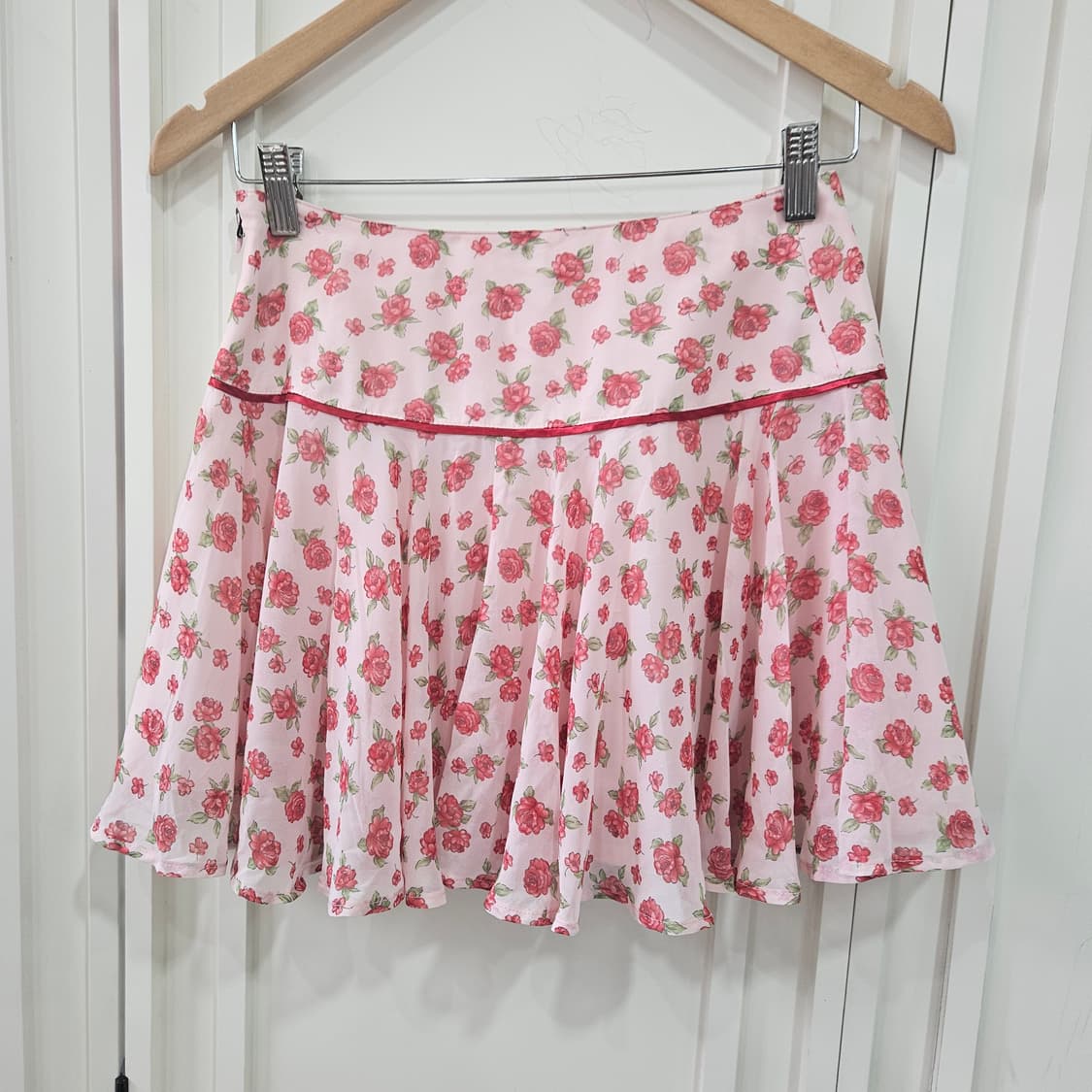 플라워 핑크 쉬폰 플레어 스커트 상품이미지4