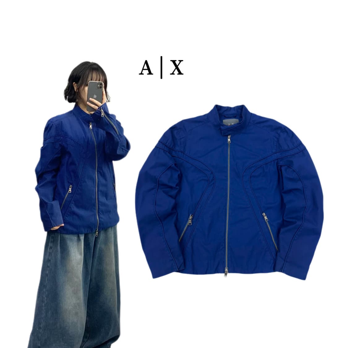 아르마니 익스체인지 투웨이 커브드 디테일 코튼 바이커 자켓 상품이미지1