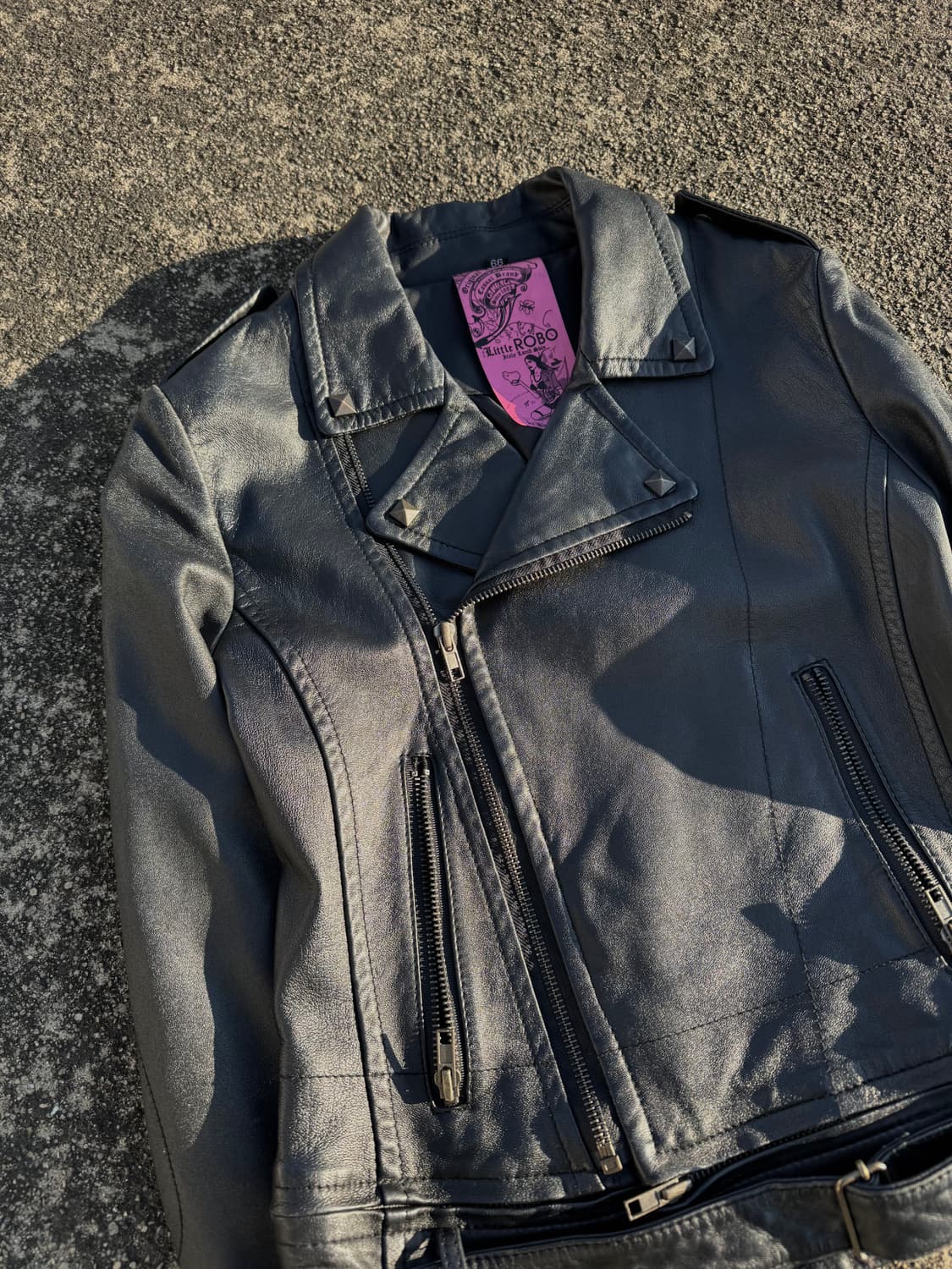 Black Cropped Leather Biker Jacket 상품이미지3