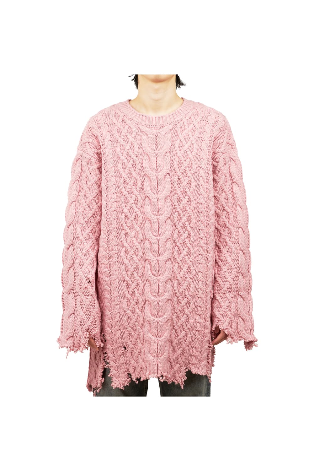 새상품 다이리쿠 데미지 핑크 케이블니트 L 상품이미지4