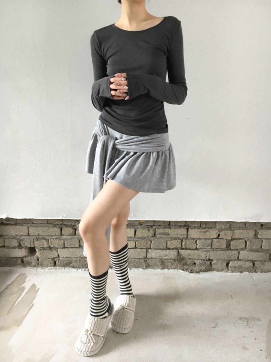 Bold tie skirt (gray) 상품이미지2