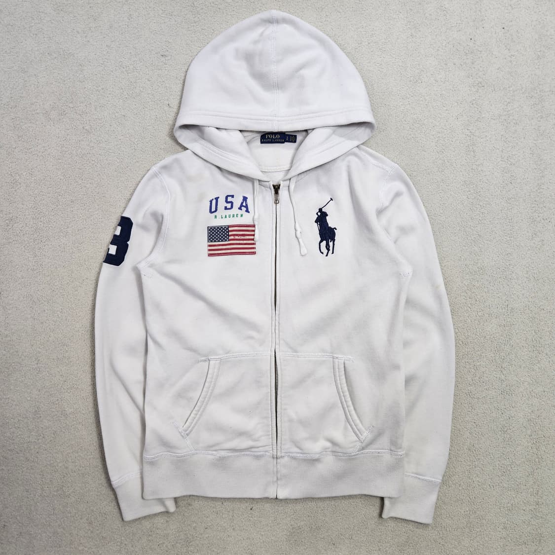 폴로 랄프 로렌 성조기 빅포니 후드 집업 S 화이트 상품이미지1