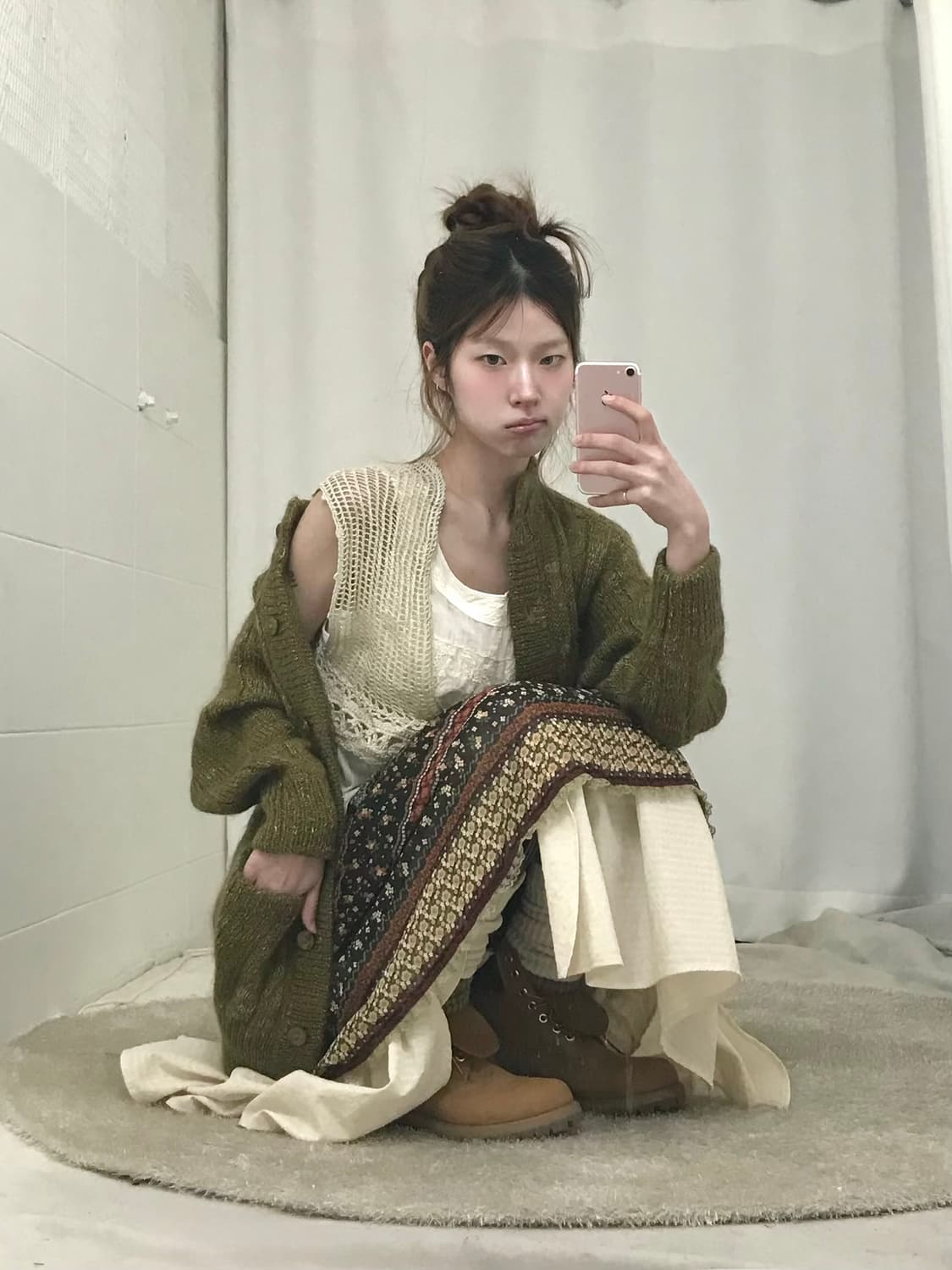 빈티지 카키 그런지 소녀 이너 코디 세트 상품이미지1