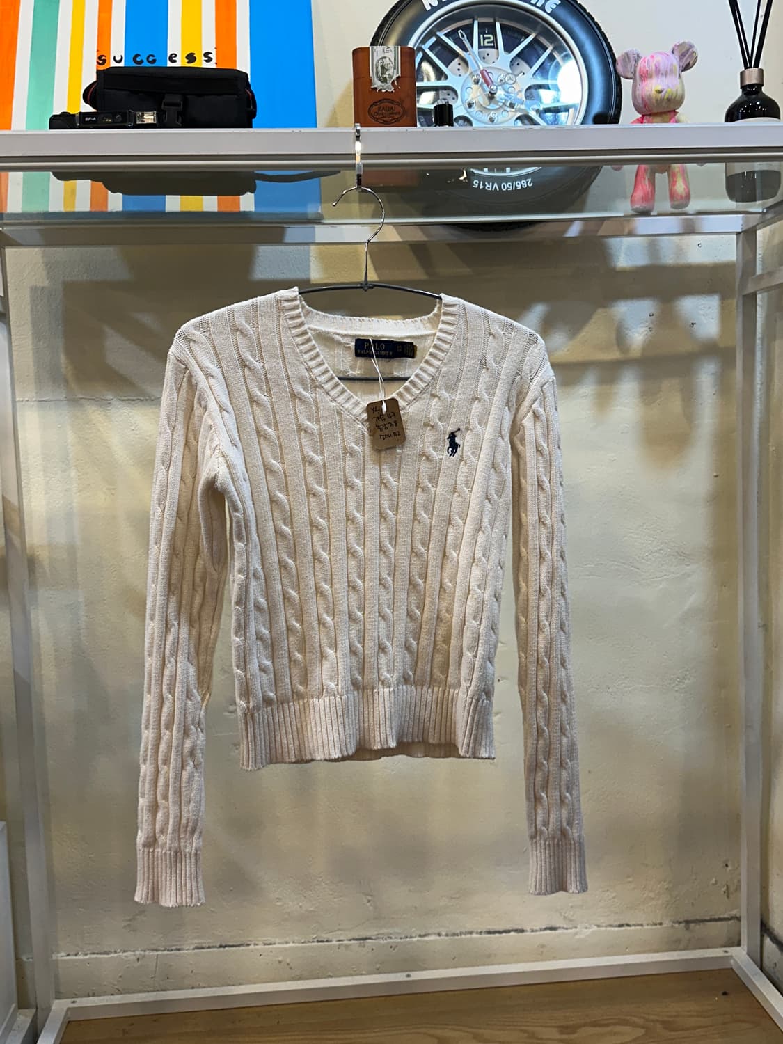 폴로 랄프로렌 케이블 니트 브이넥 스웨터 화이트 XS 상품이미지1