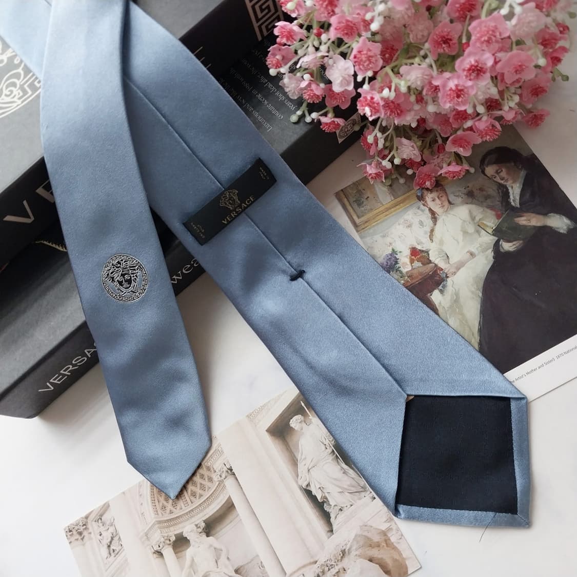 베르사체 스카이블루 메두사 로고 넥타이 8cm A+~A등급 K2755 상품이미지4
