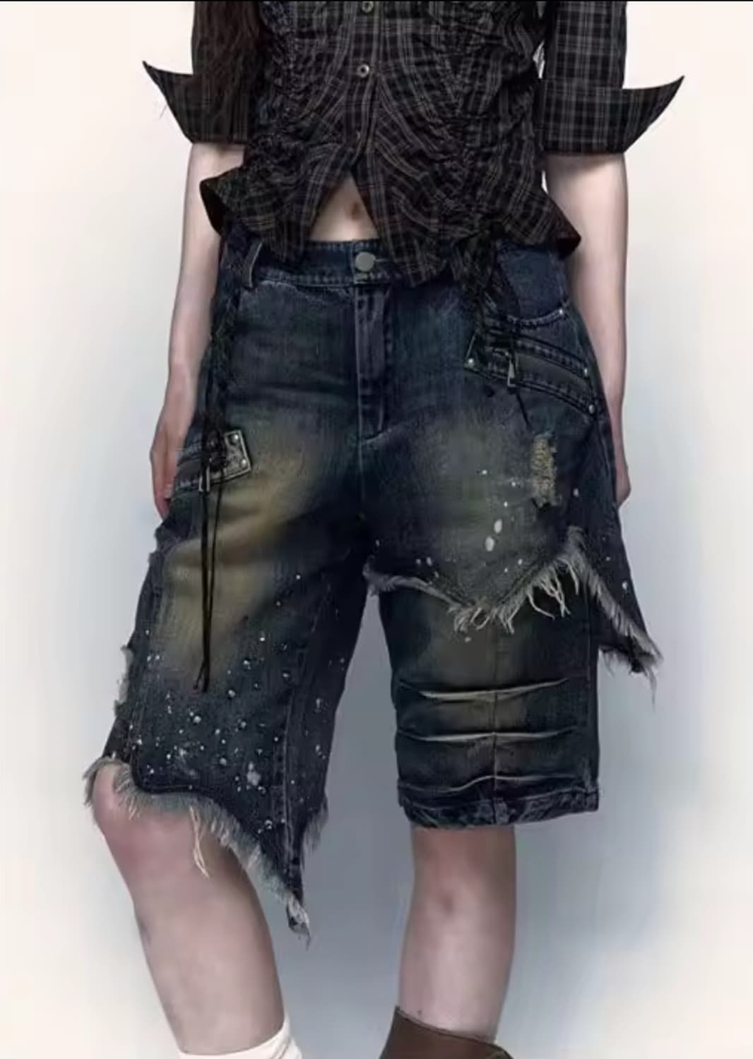 레트로 찢어진 데님반바지 상품이미지3