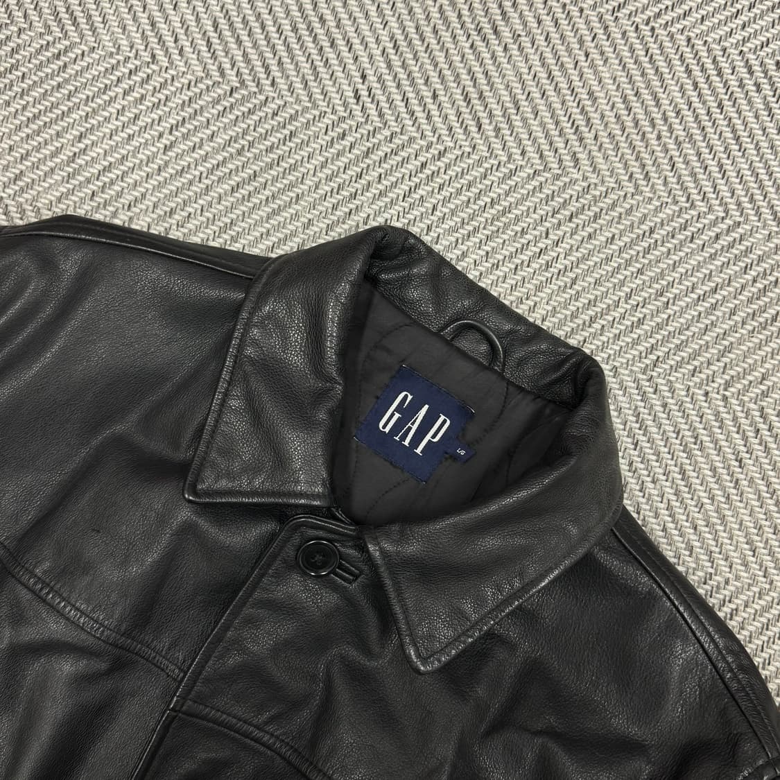 [L]올드 갭 레더 빈티지 카 코트 블랙 상품이미지2