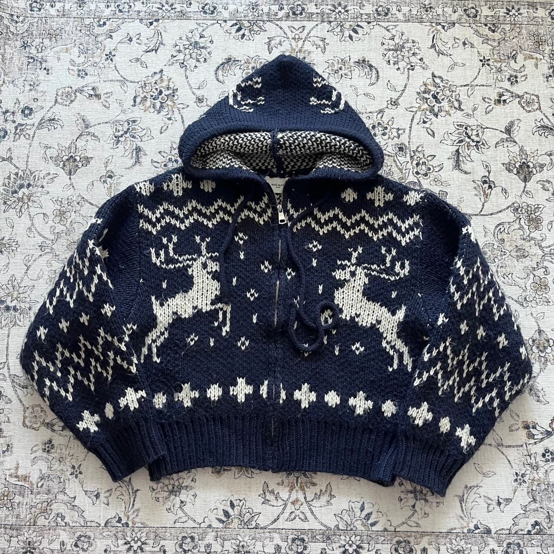 빈티지 사슴 노르딕 후드 니트집업 상품이미지1