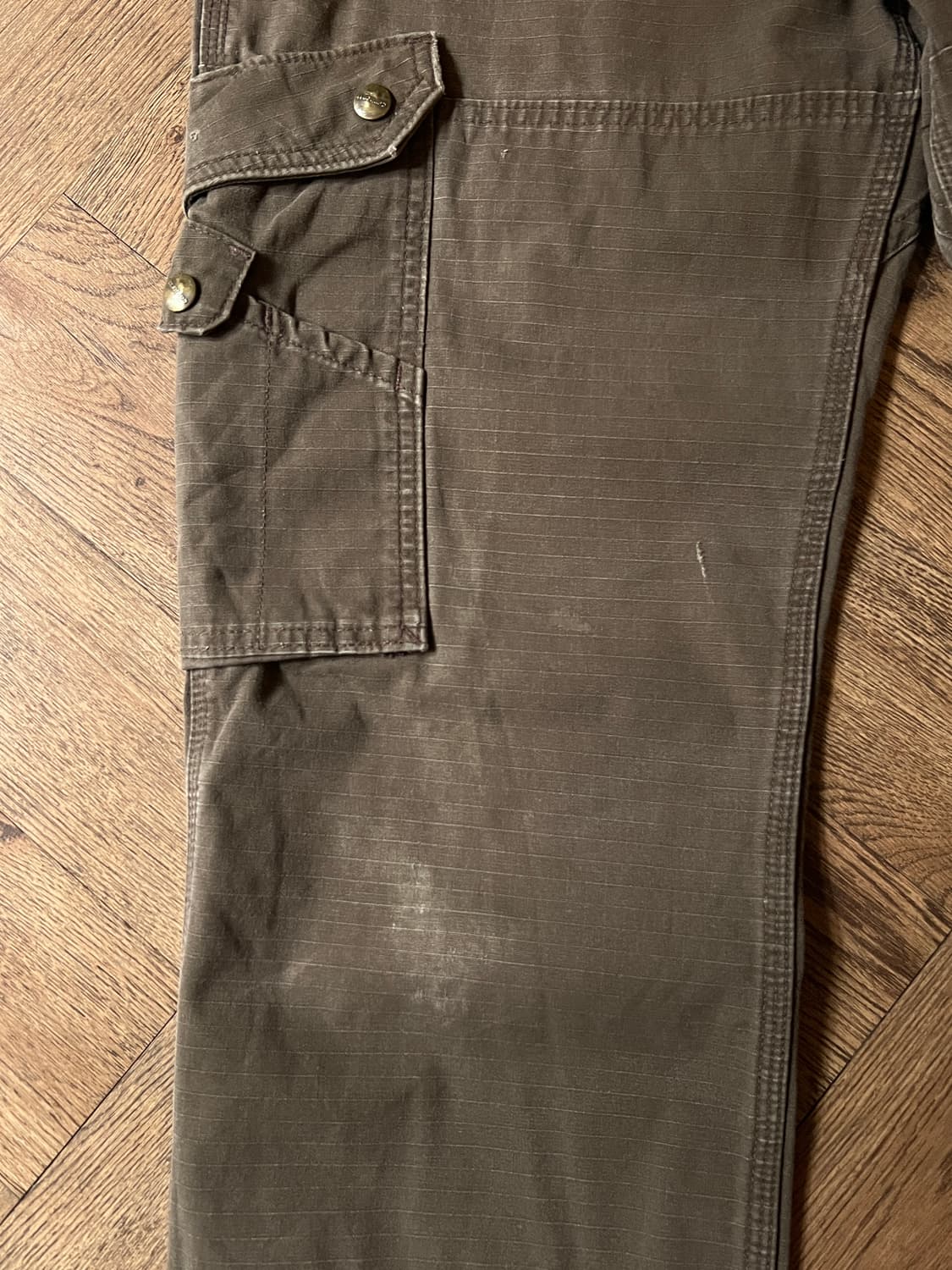 [32]칼하트 USA 더티워싱 다크커피 립스탑 더블니 워크 카고 팬츠 상품이미지3