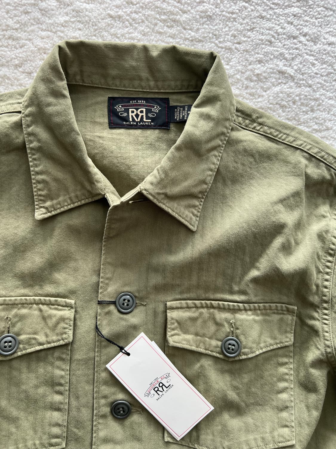 RRL 헤링본 트윌 밀리터리 셔츠 올리브 상품이미지1
