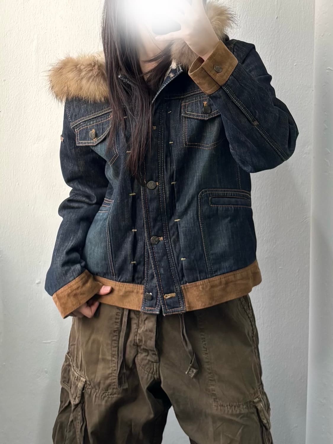 Vintage Fur Hood Denim Jacket 상품이미지3