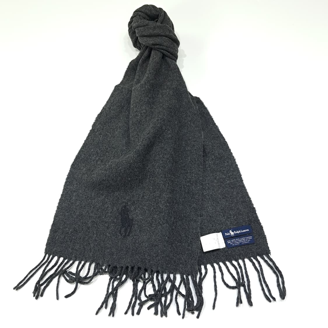 MX612 폴로 90s 이태리판 램스울 자수 차콜 머플러 목도리 상품이미지2