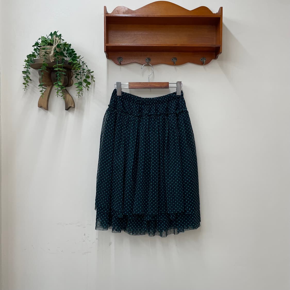 민트 도트 쉬폰 미디 스커트 상품이미지1